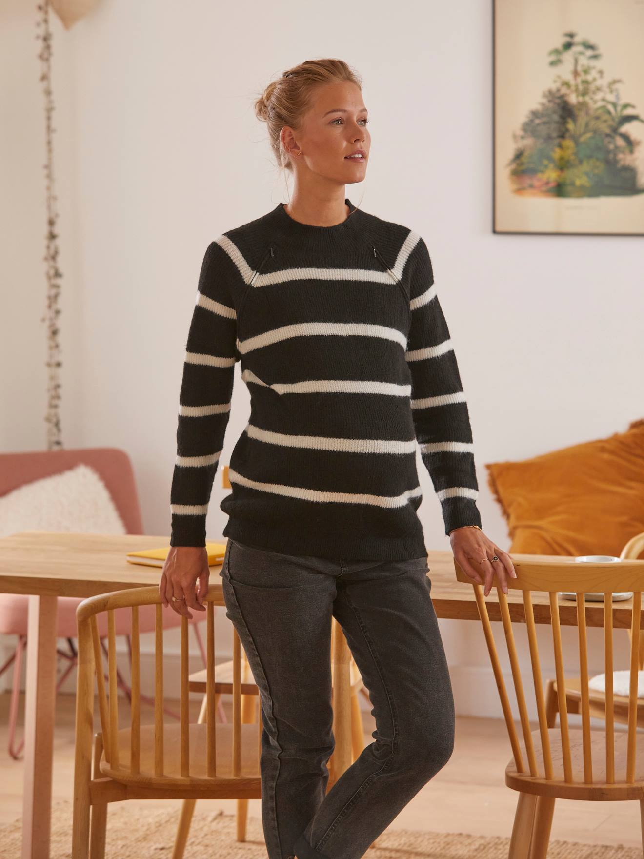 Jumper in Shimmery Knit, Maternity & Nursing Special black dark striped