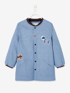 Smock in Chambray with Badge Motifs for Boys light grey