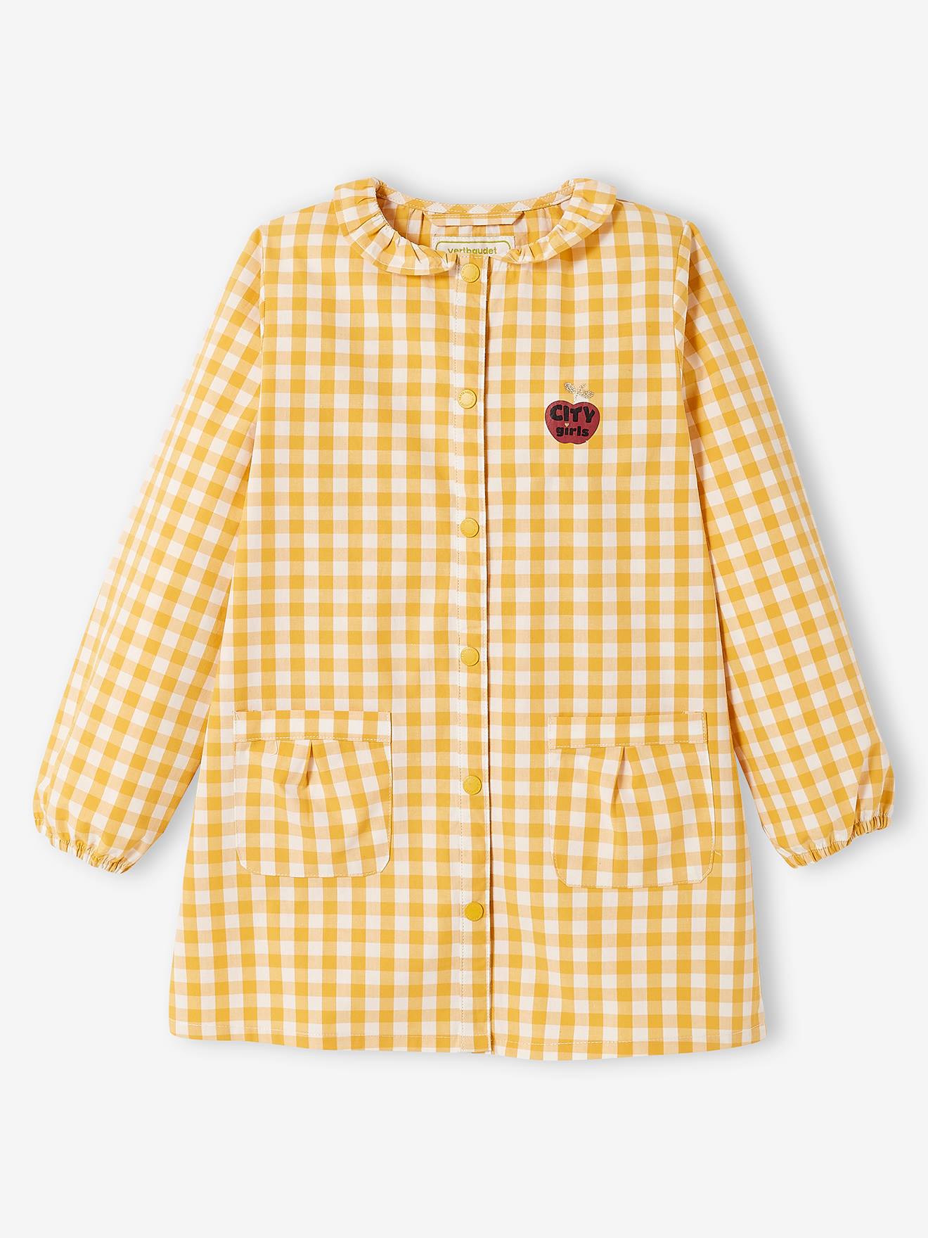 Smock with Gingham Checks for Girls yellow medium checks