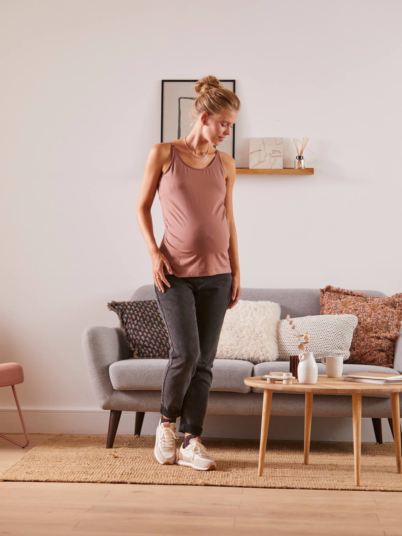 Pack of 2 Nursing Tops with Spaghetti Straps brown medium solid