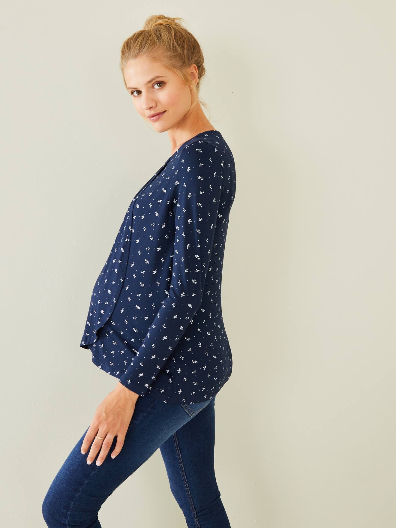 Maternity & Nursing Special Crossover Top dark blue/print