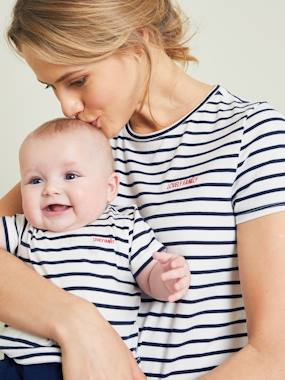 Gift Set, T-Shirt for Mum + T-Shirt for Baby white stripes