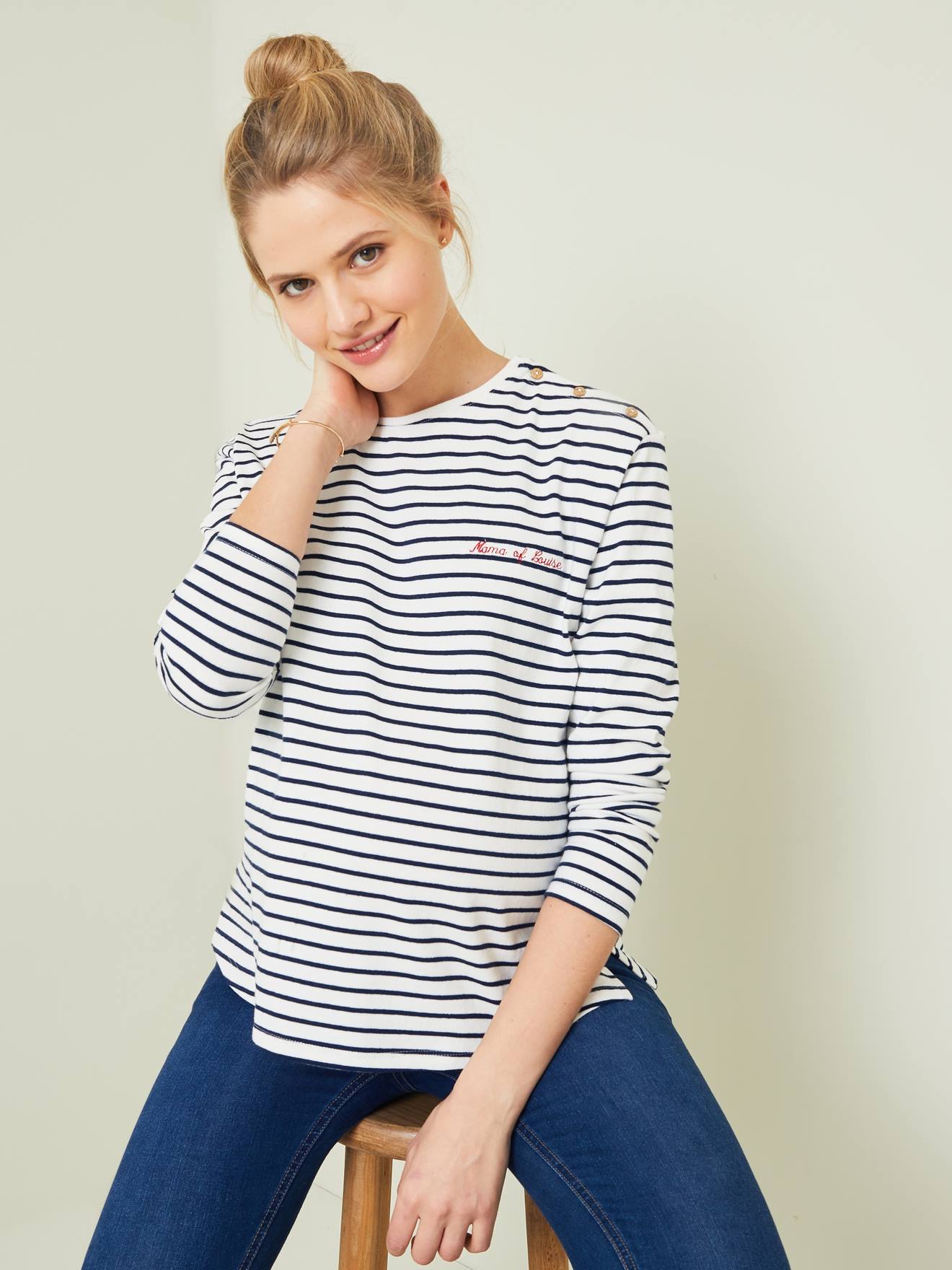 Sailor-Style T-Shirt dark blue stripes