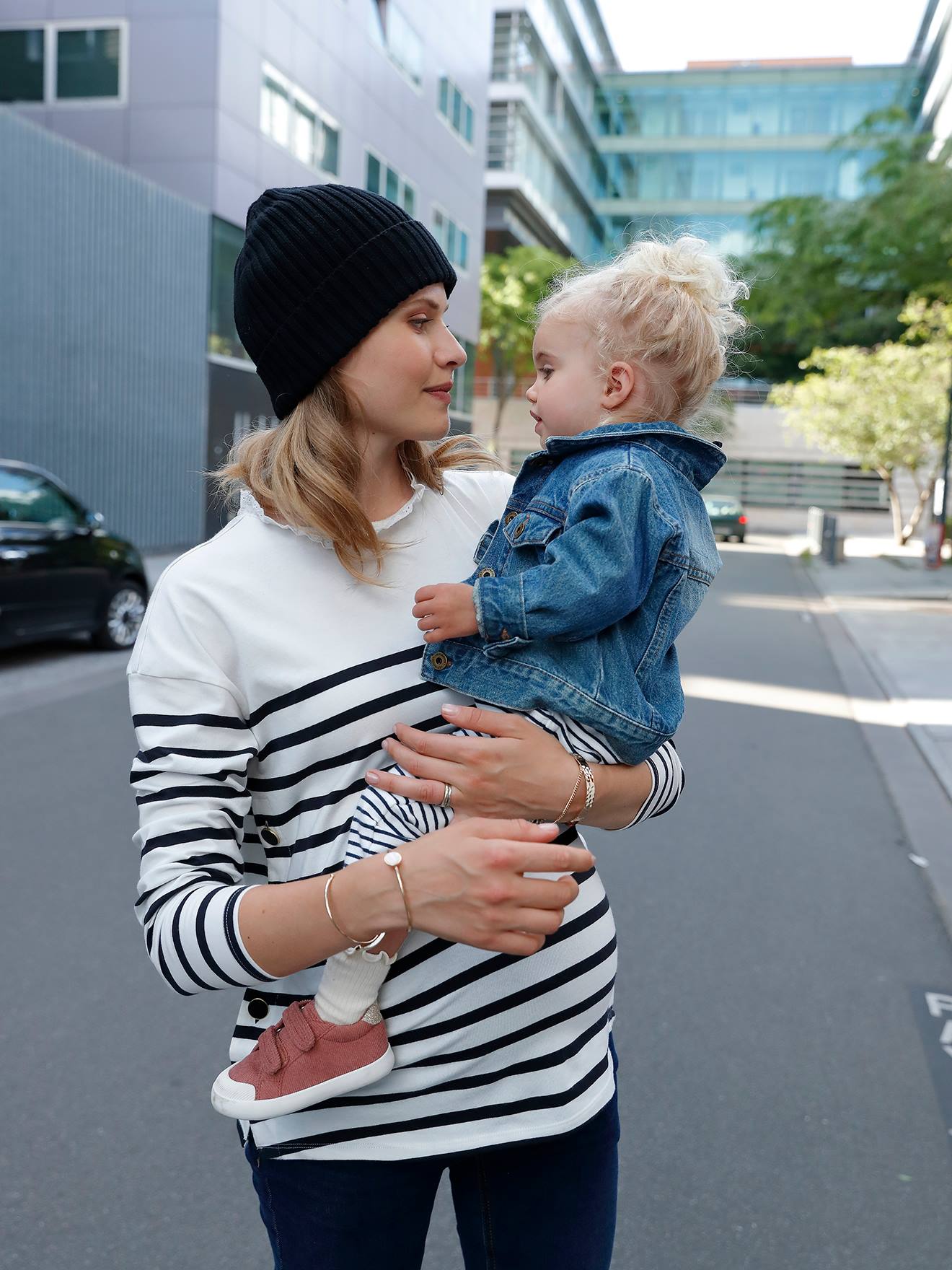 Top with Ruffled Collar, Maternity & Nursing Special beige stripes