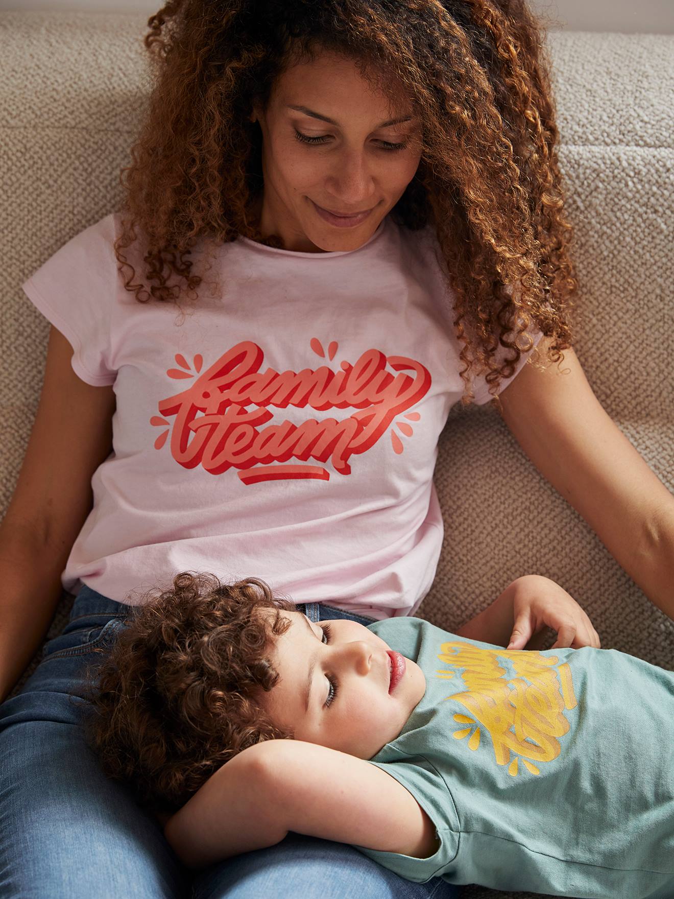 Family Team T-Shirt, Vertbaudet & Studio Jonesie Capsule Collection in Organic Cotton light pink