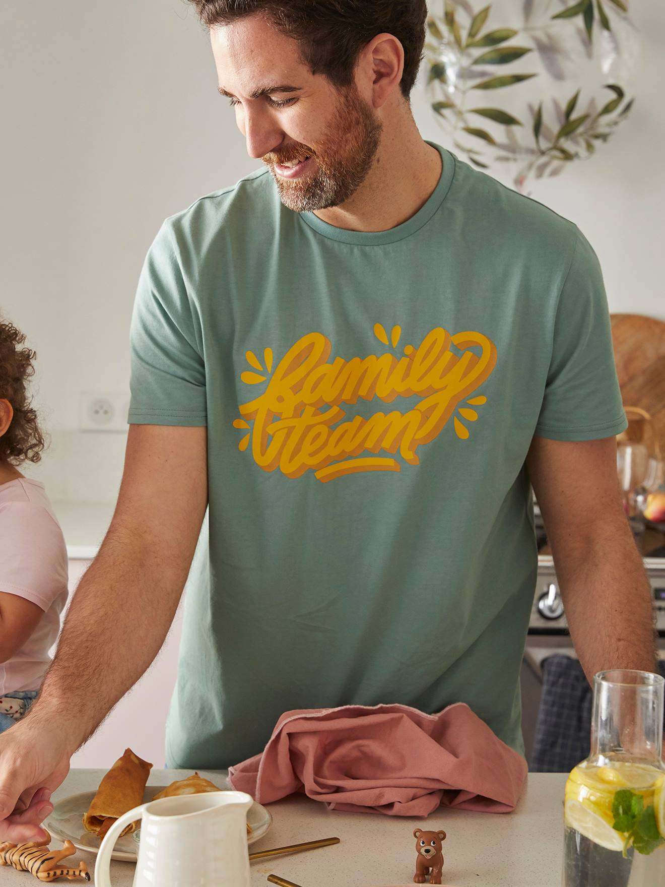 Family Team T-Shirt, Vertbaudet & Studio Jonesie Capsule Collection in Organic Cotton light green
