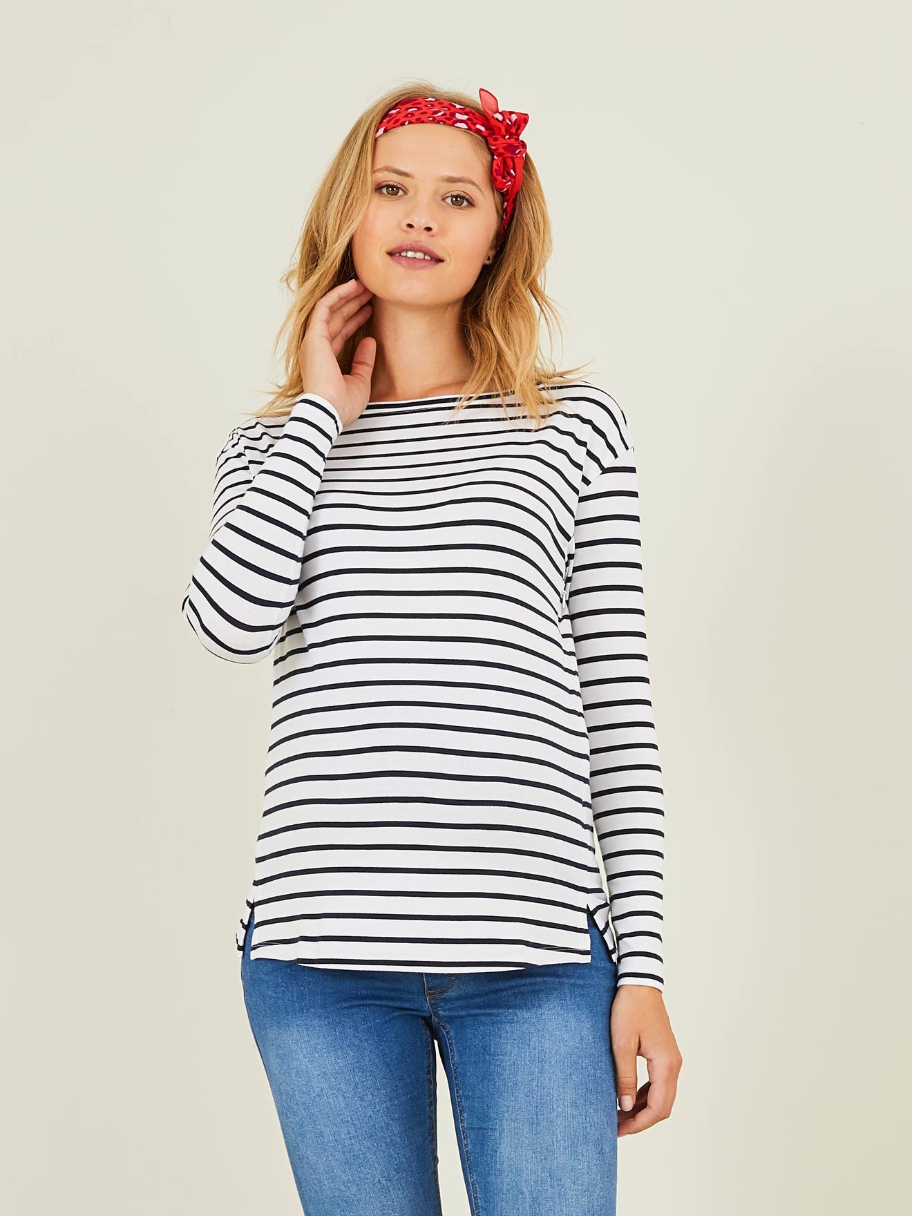 Crossover Top, Maternity & Nursing Special white stripes