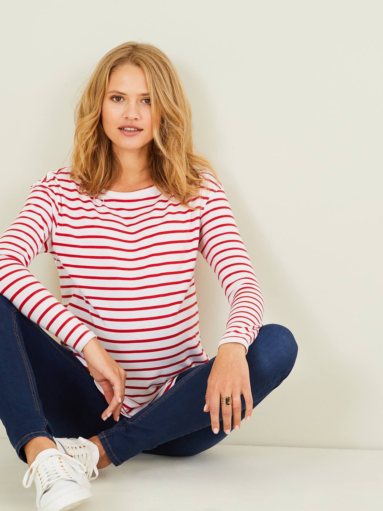 Crossover Top, Maternity & Nursing Special red stripes