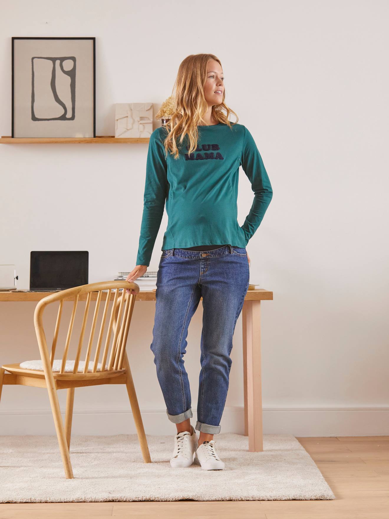 Top with Message, in Organic Cotton, Maternity & Nursing green dark solid with design