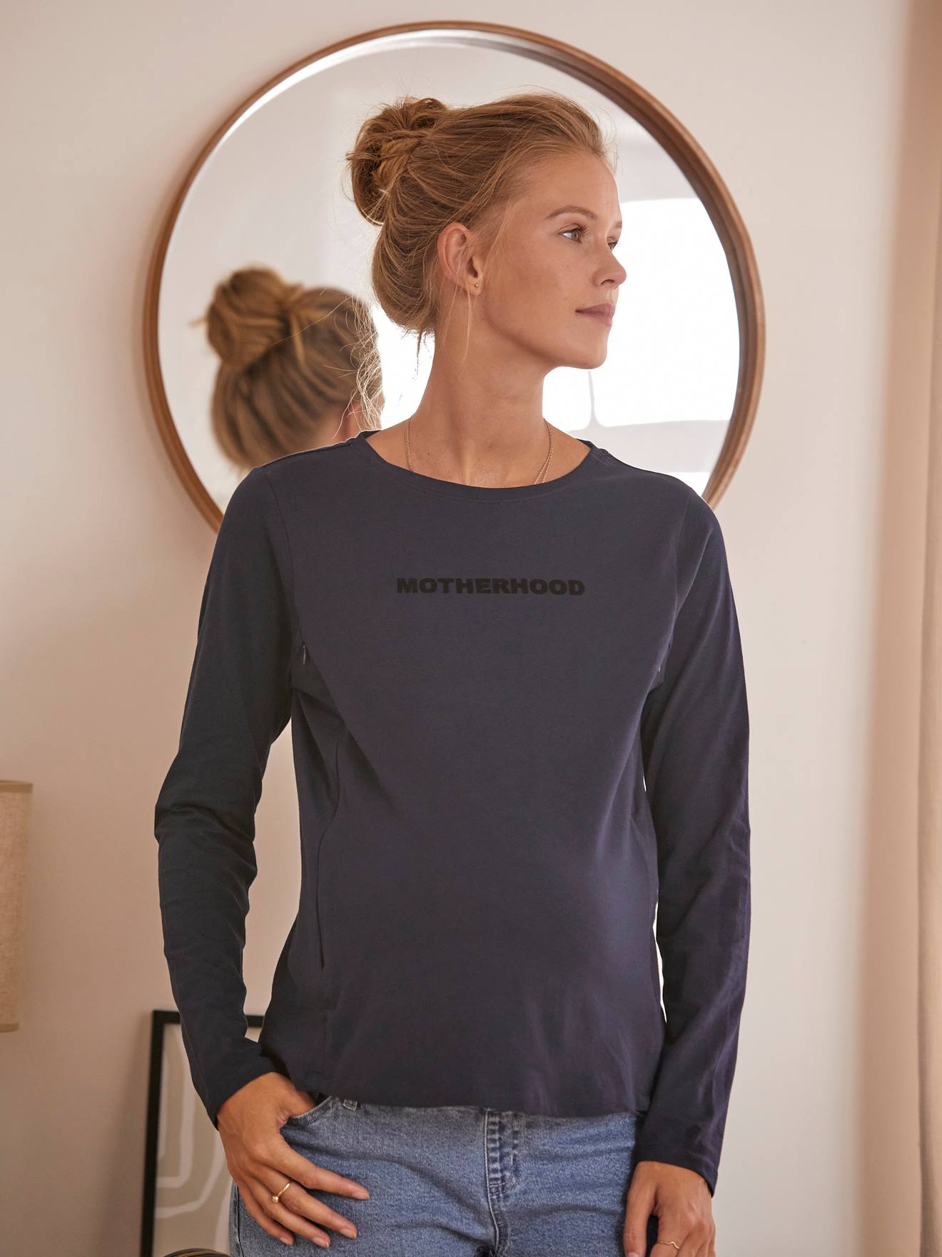 Top with Message in Organic Cotton, Maternity & Nursing blue dark solid with design