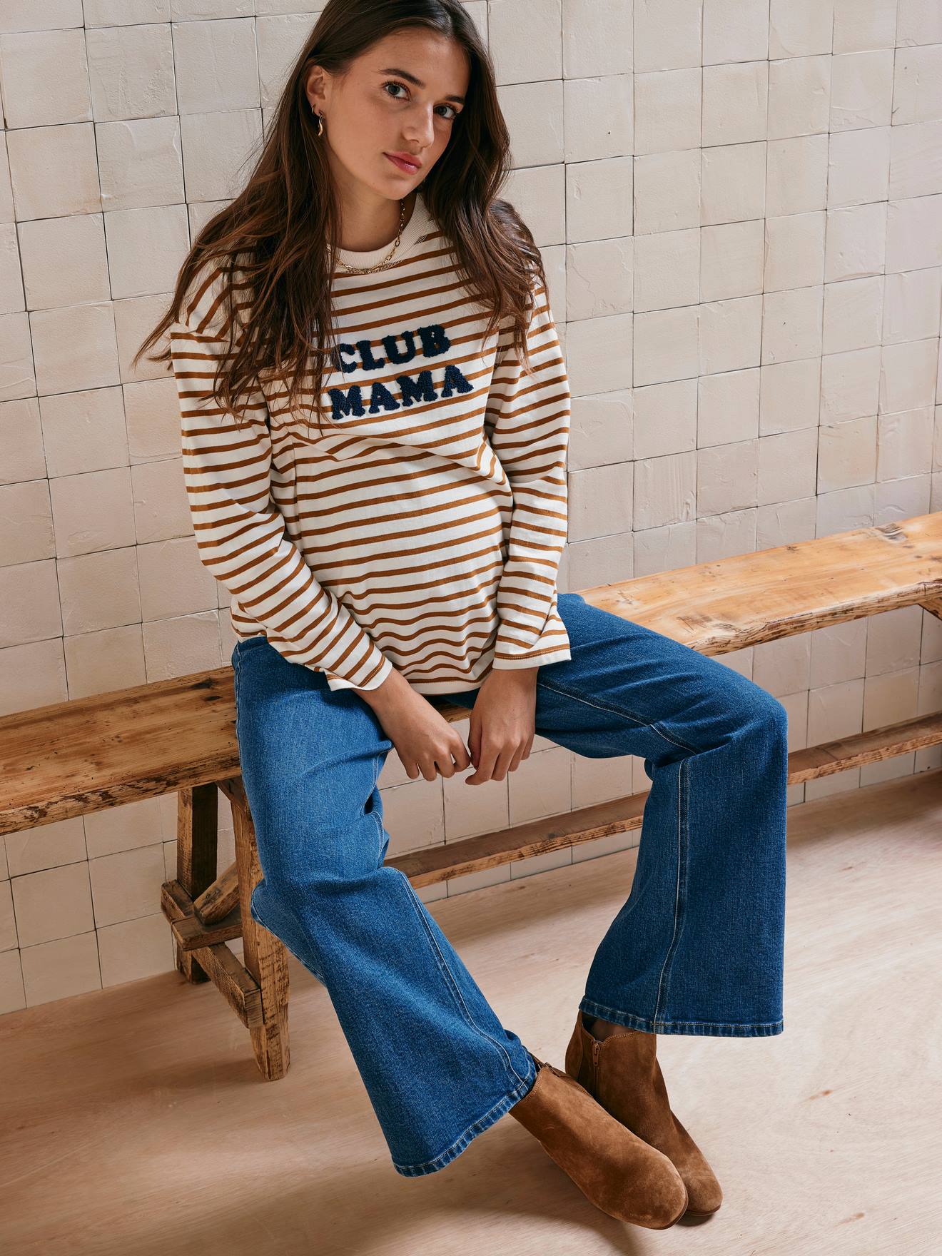 Sailor-Style Top, Maternity & Nursing caramel