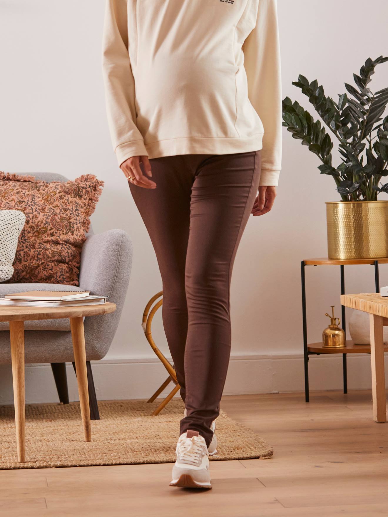 Maternity Stretch Fabric Super Skinny Trousers - Inside Leg 32" brown dark solid