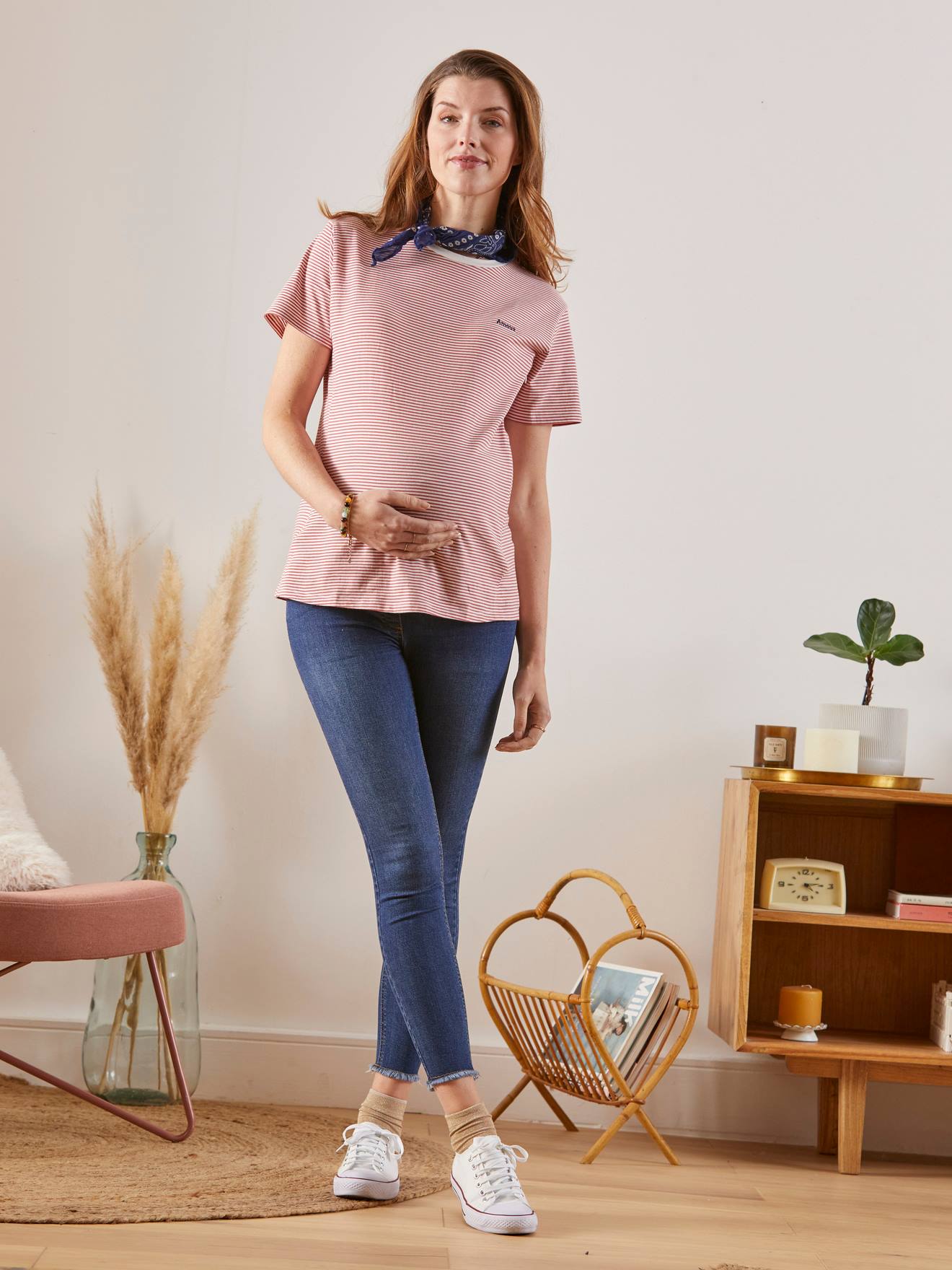 7/8 Maternity Slim Fit Jeans with Tears blue dark solid