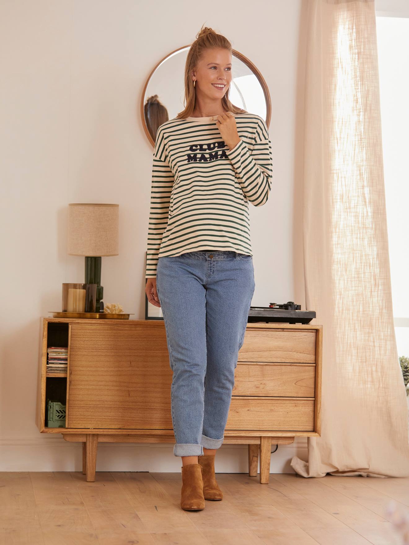 Maternity Jeans with Seamless Belly-Wrap blue light solid