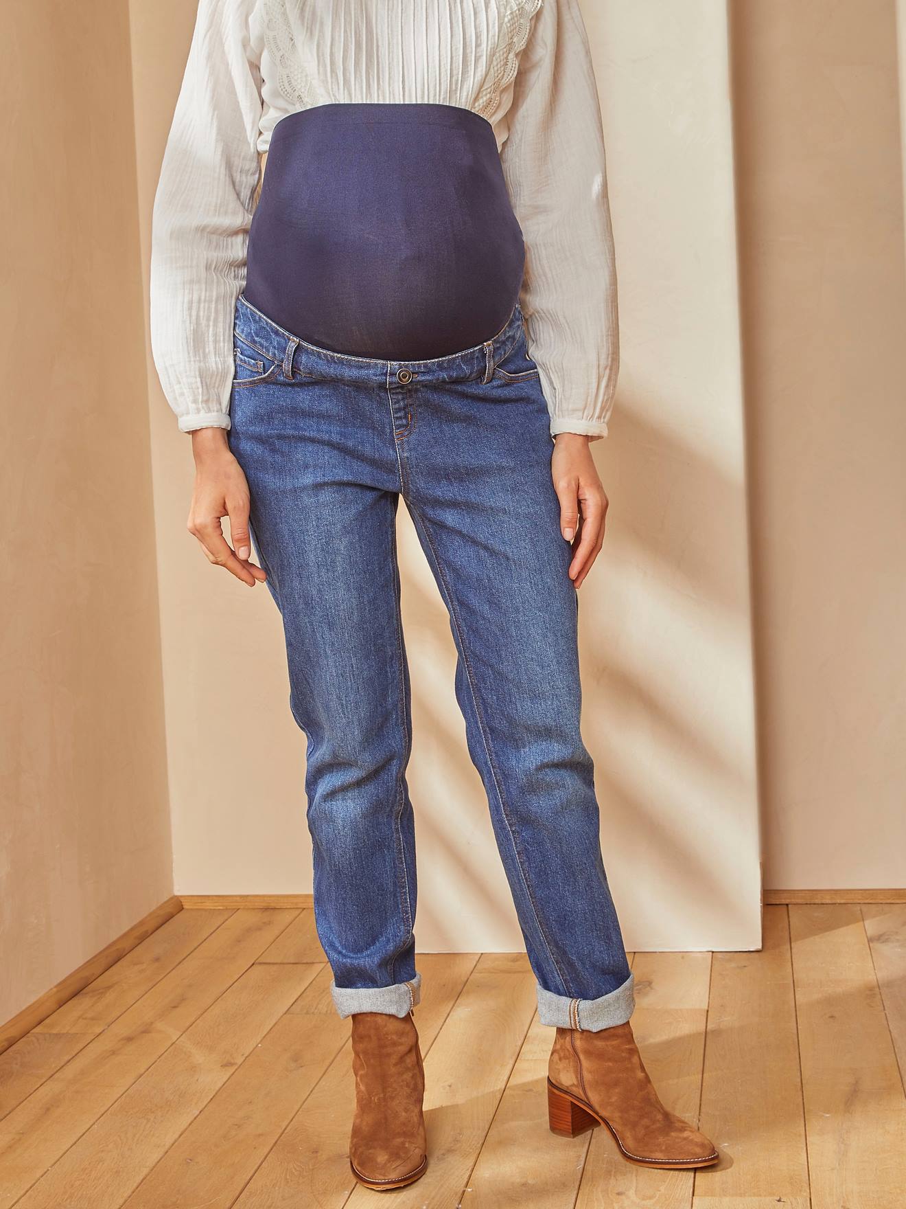 Maternity Jeans with Seamless Belly-Wrap denim blue