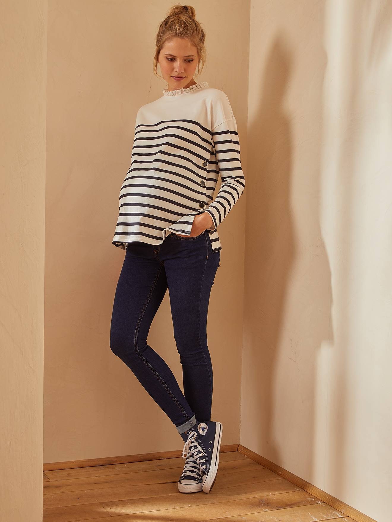 Skinny Leg Maternity Jeans with Seamless Belly-Wrap dark blue