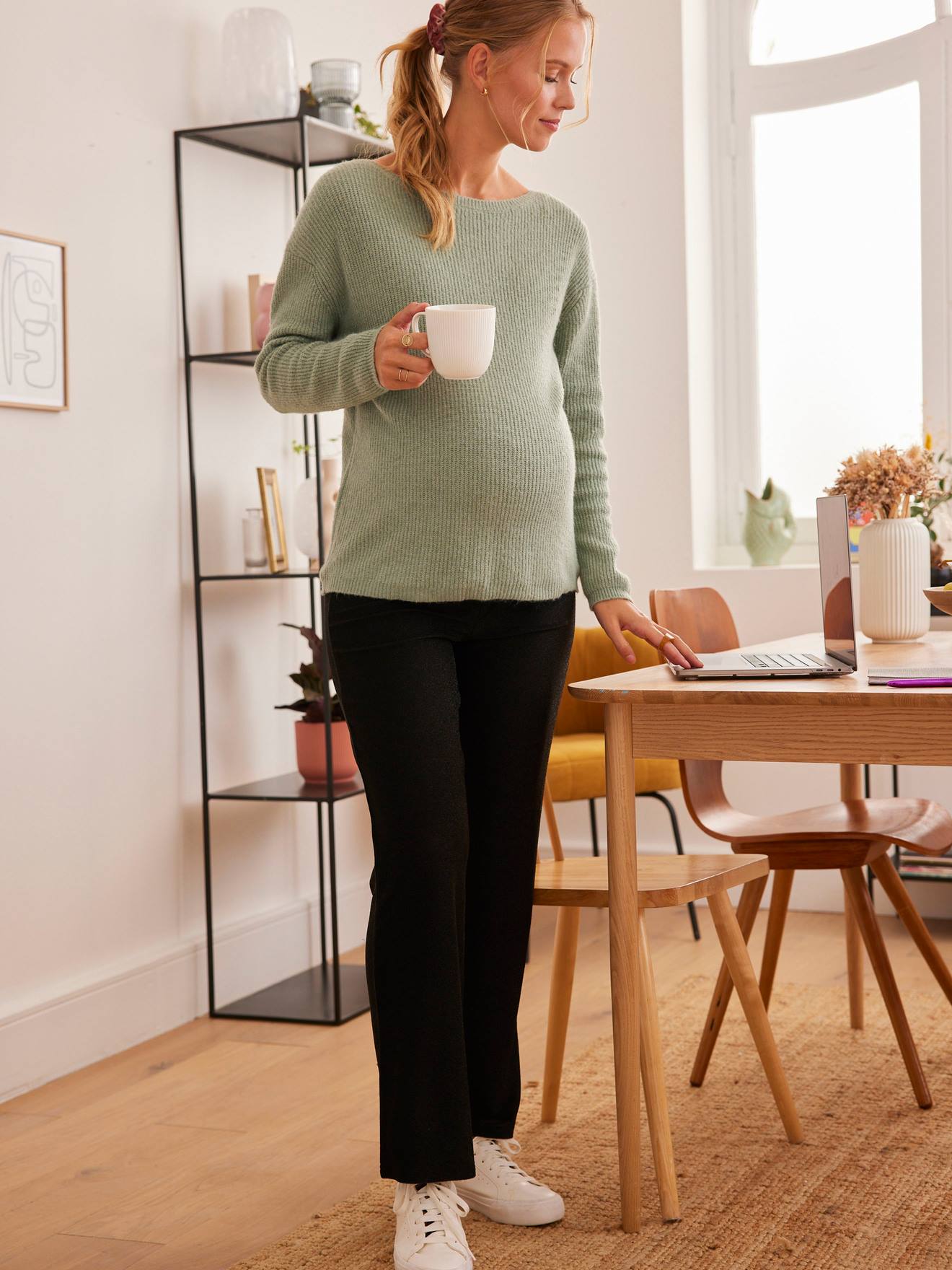 Wide Leg Trousers, Occasion Wear, for Maternity black dark solid