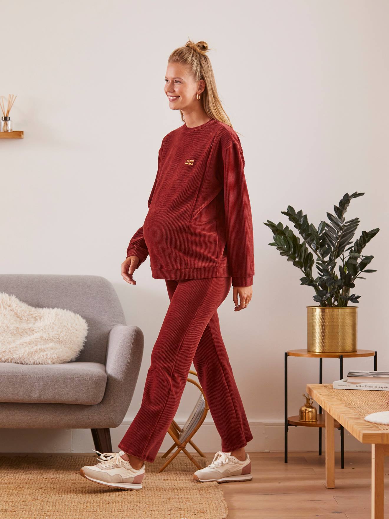 Corduroy Trousers for Pregnancy red light solid
