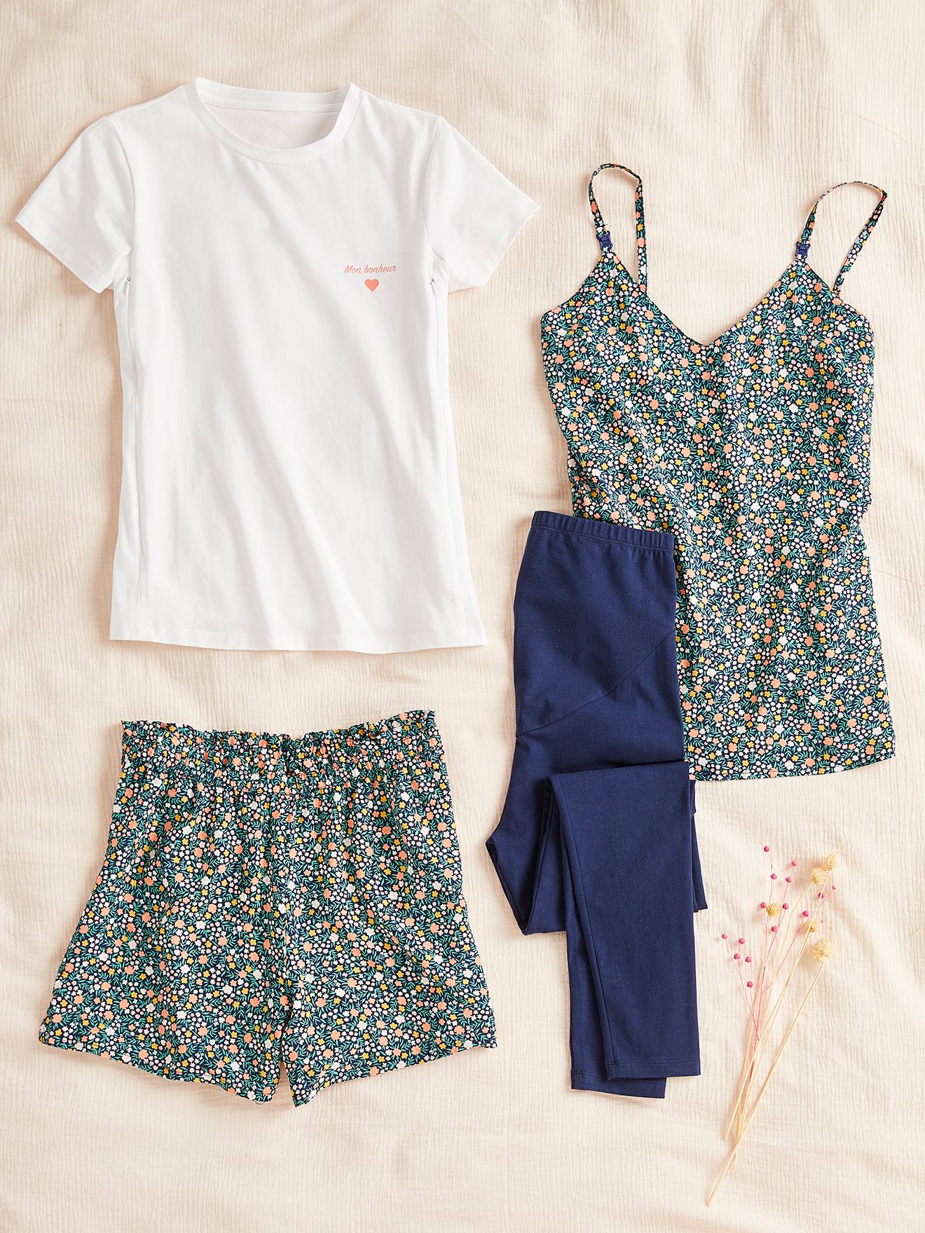 4-Piece Loungewear Set, Maternity & Nursing Special blue dark all over printed