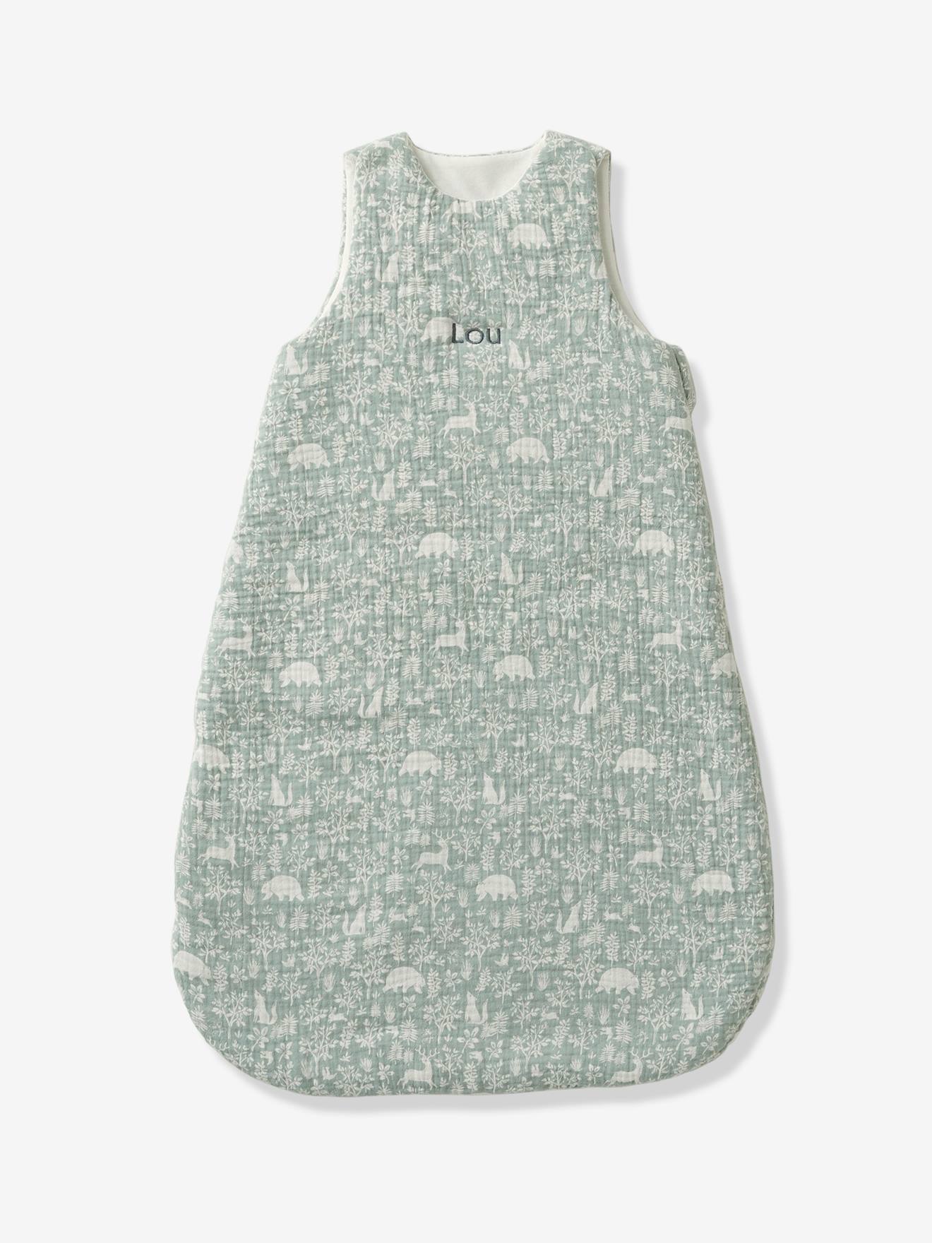 Sleeveless Baby Sleep Bag in Cotton Gauze, by CLAIRIÈRE sage green