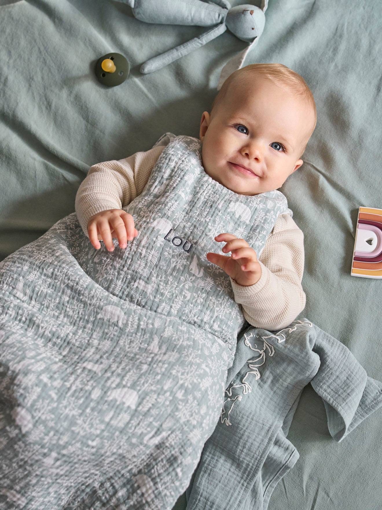 Sleeveless Baby Sleep Bag in Cotton Gauze, by CLAIRIÈRE sage green