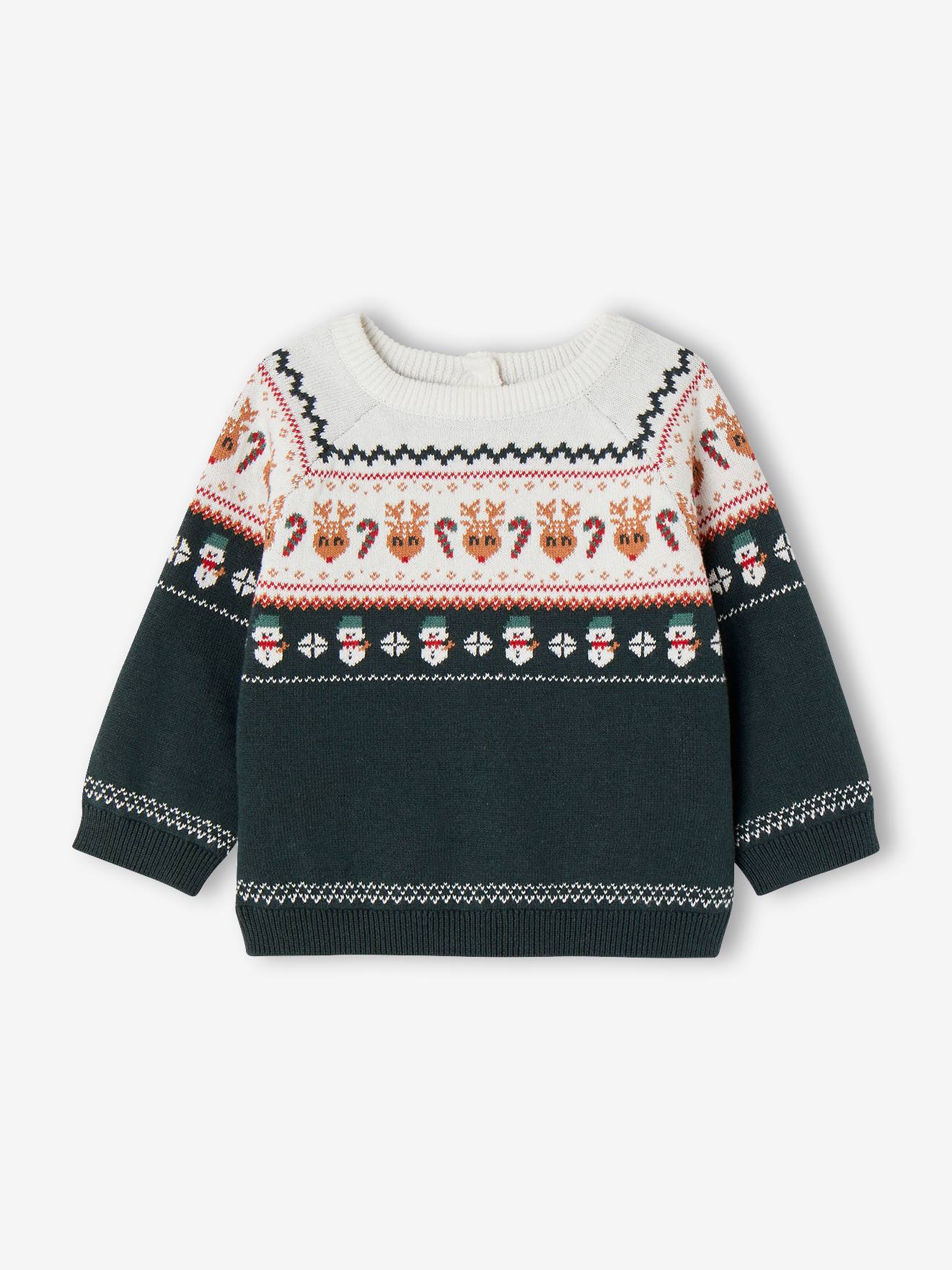 Jacquard Christmas Jumper for Babies fir green