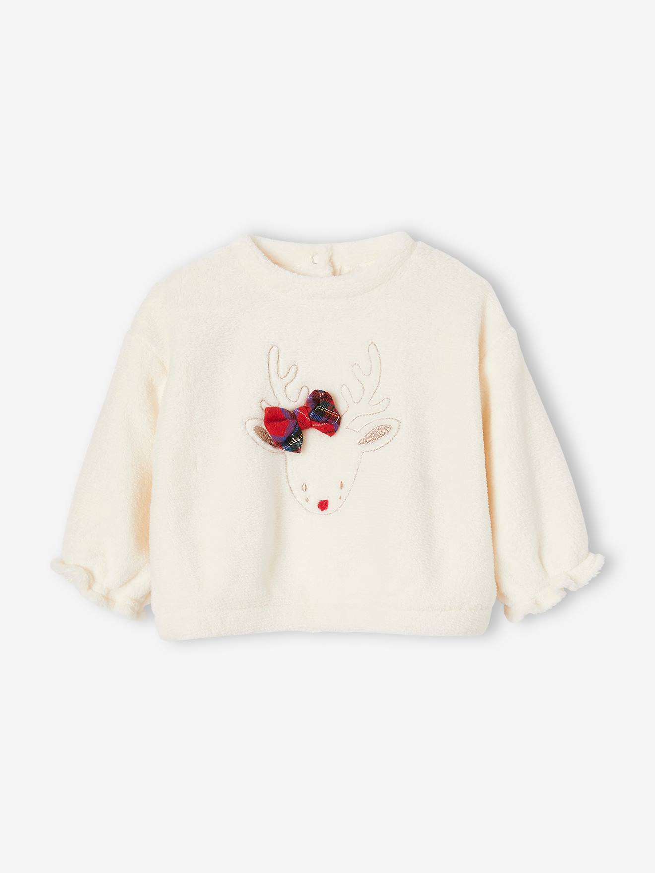 Faux Fur Reindeer Sweatshirt for Babies ecru