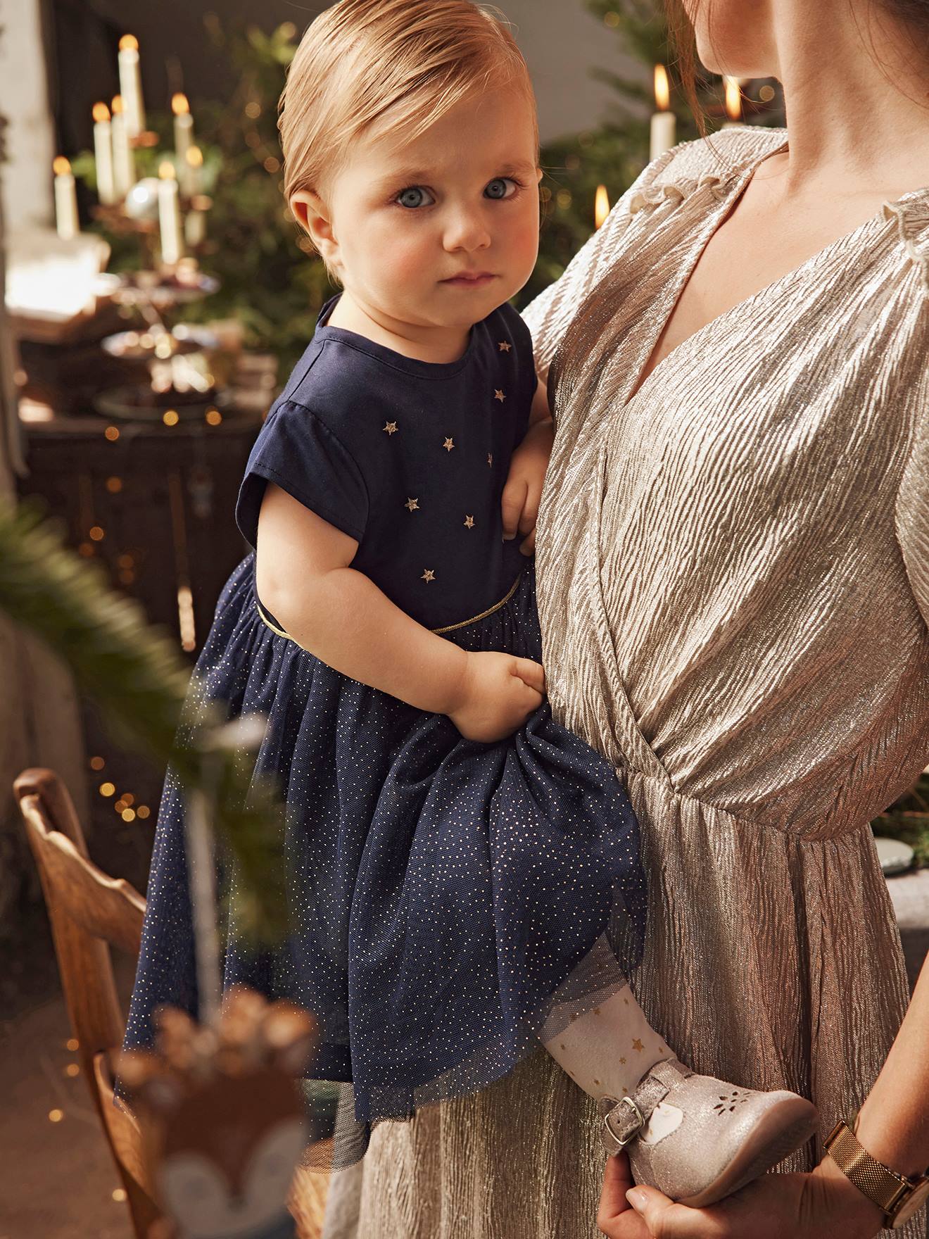 Occasion Wear Dress in Sateen & Iridescent Tulle, for Babies night blue