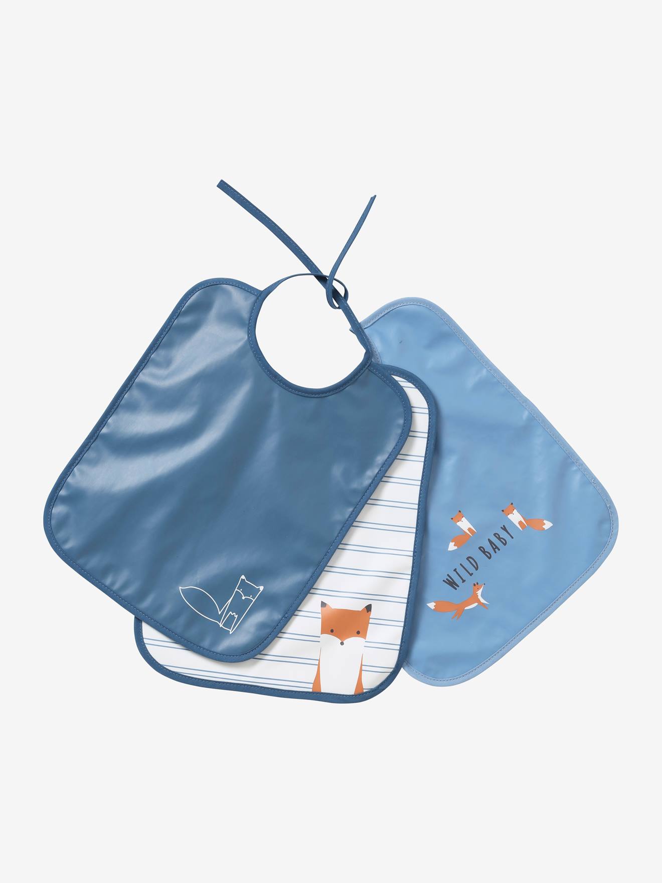 Pack of 3 Plasticised Bibs blue