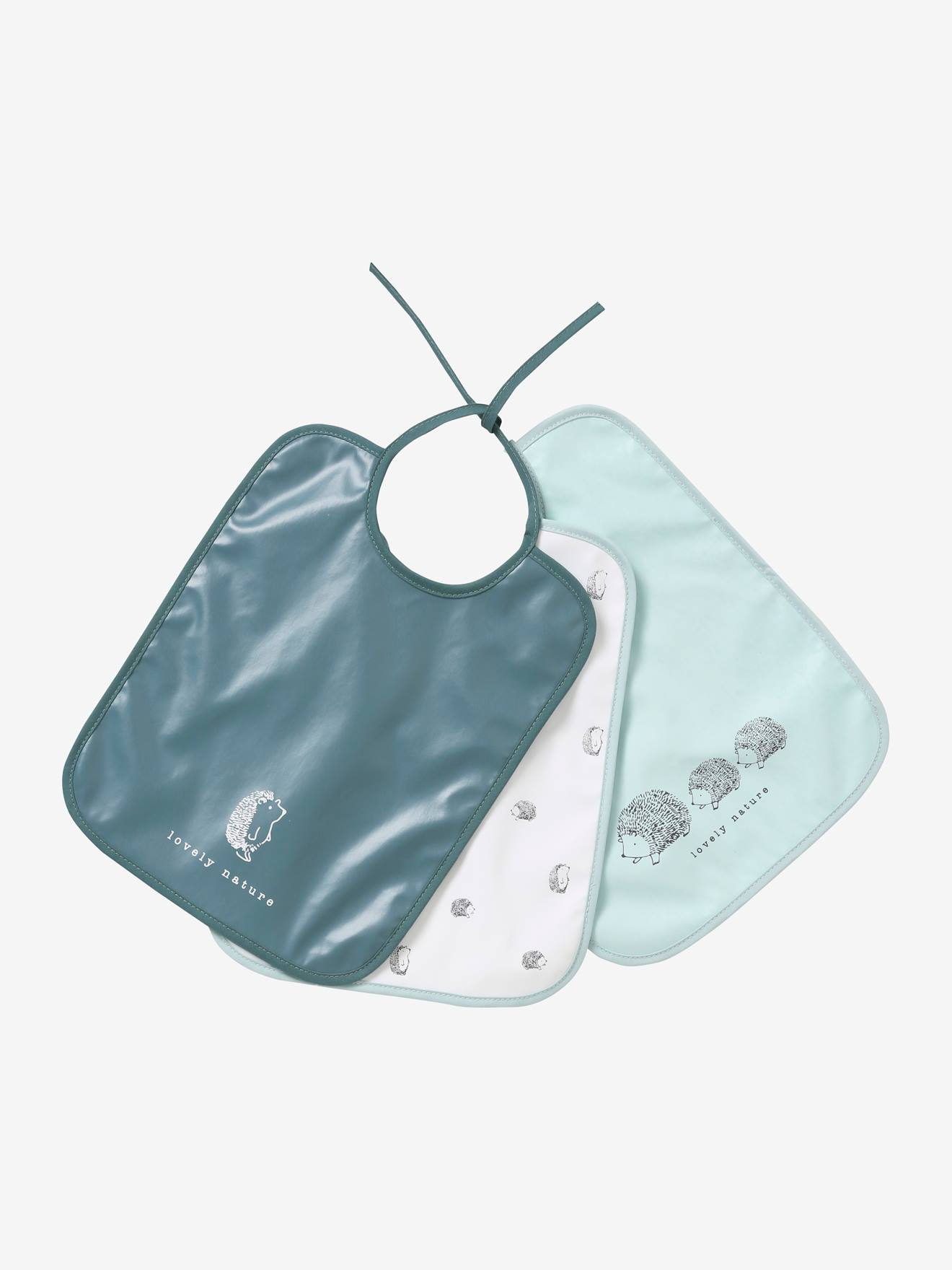 Pack of 3 Plasticised Bibs emerald green