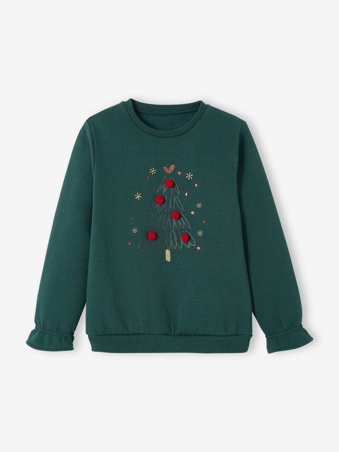 Christmas Tree Sweatshirt for Girls fir green