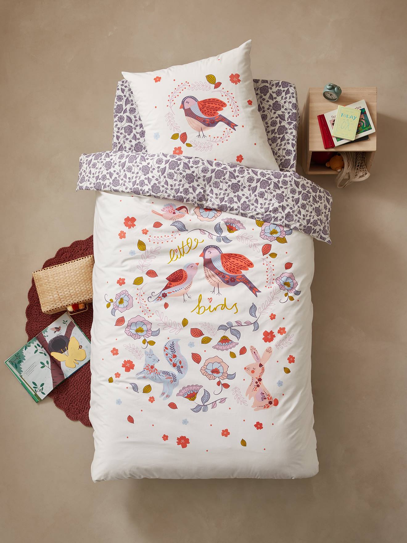 Duvet Cover + Pillowcase Set for Children, North Folk printed white