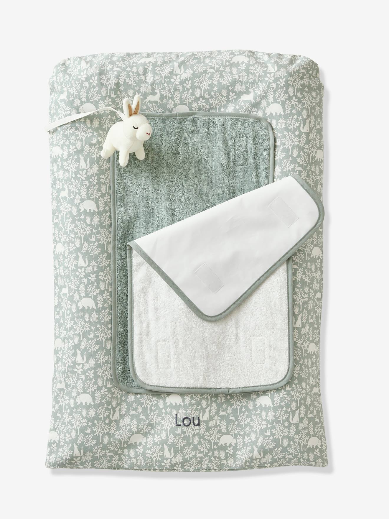 Changing Mattress + 2 Changing Pads, In the Woods sage green