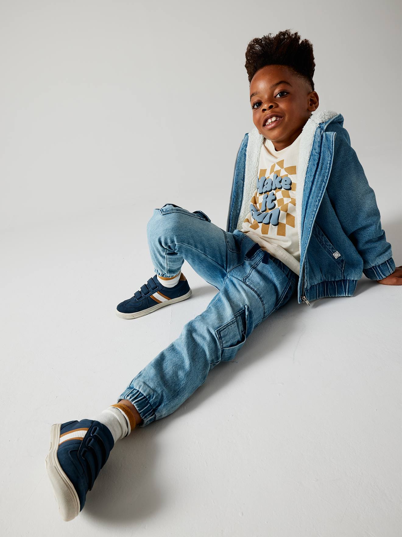 Denim Jacket with Hood & Sherpa Lining for Boys double stone