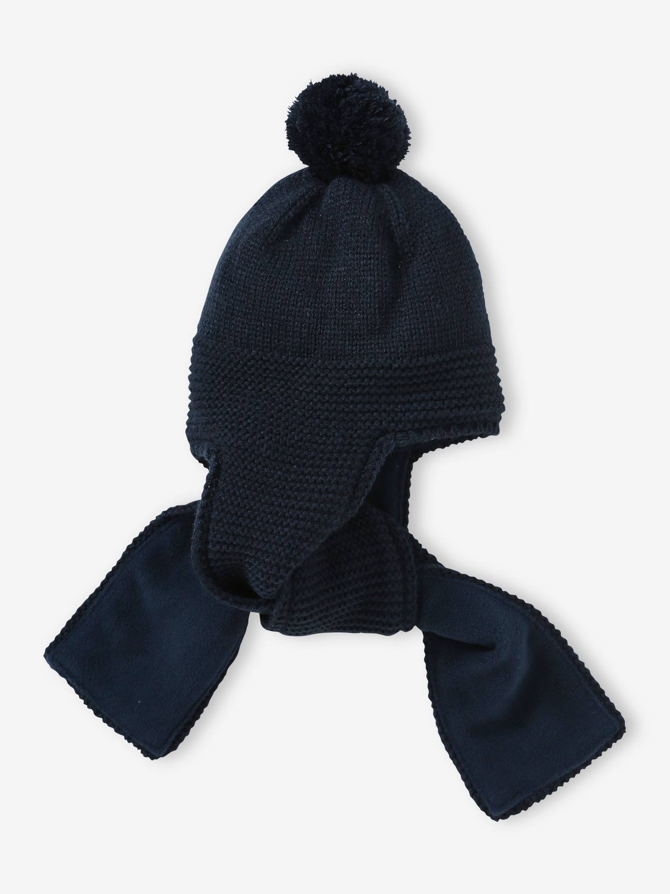 2-in-1 Beanie-Scarf in Purl Knit for Babies grey blue