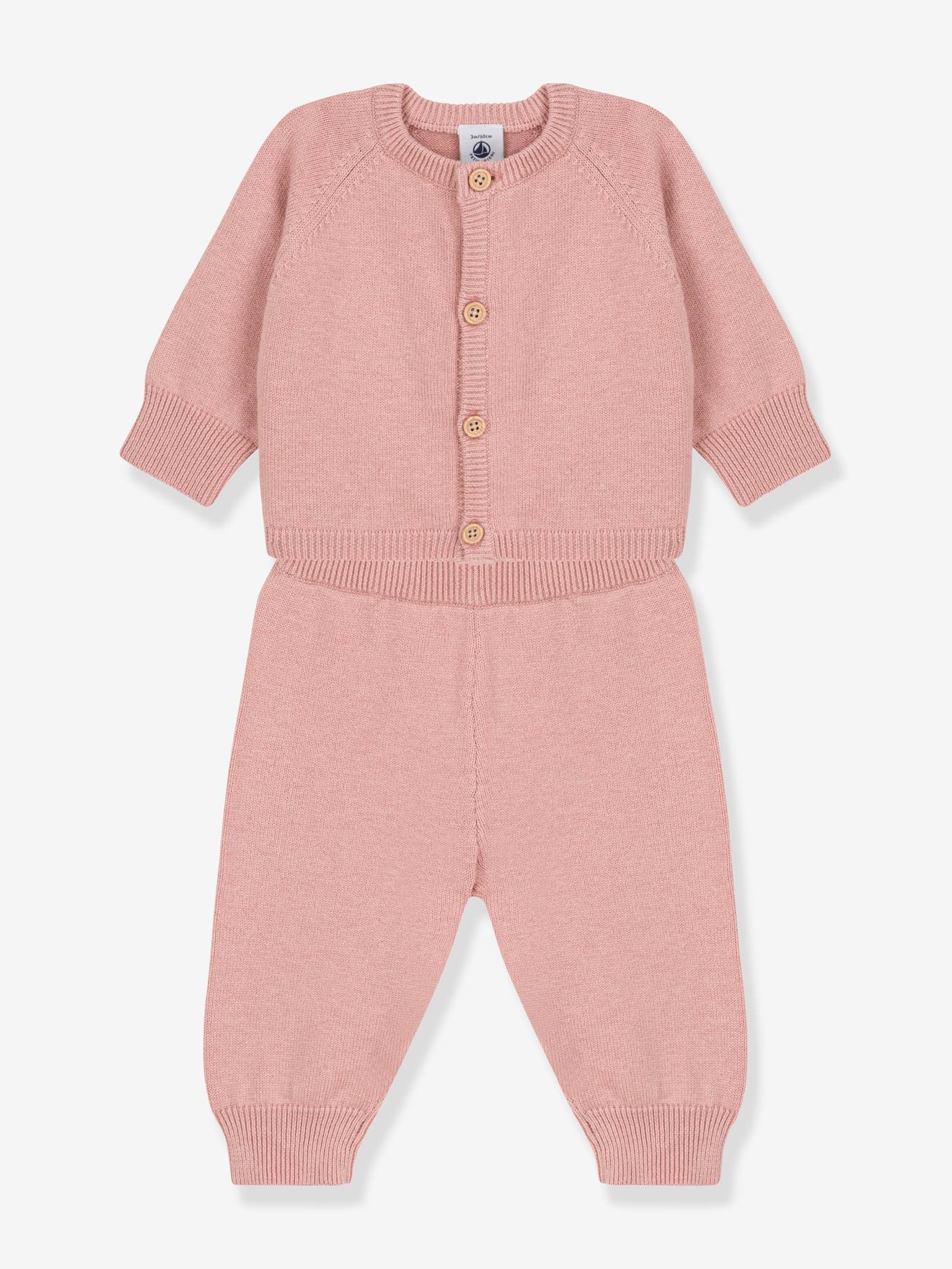 Knitted 2-Piece Set for Babies in Wool & Cotton, by Petit Bateau rose