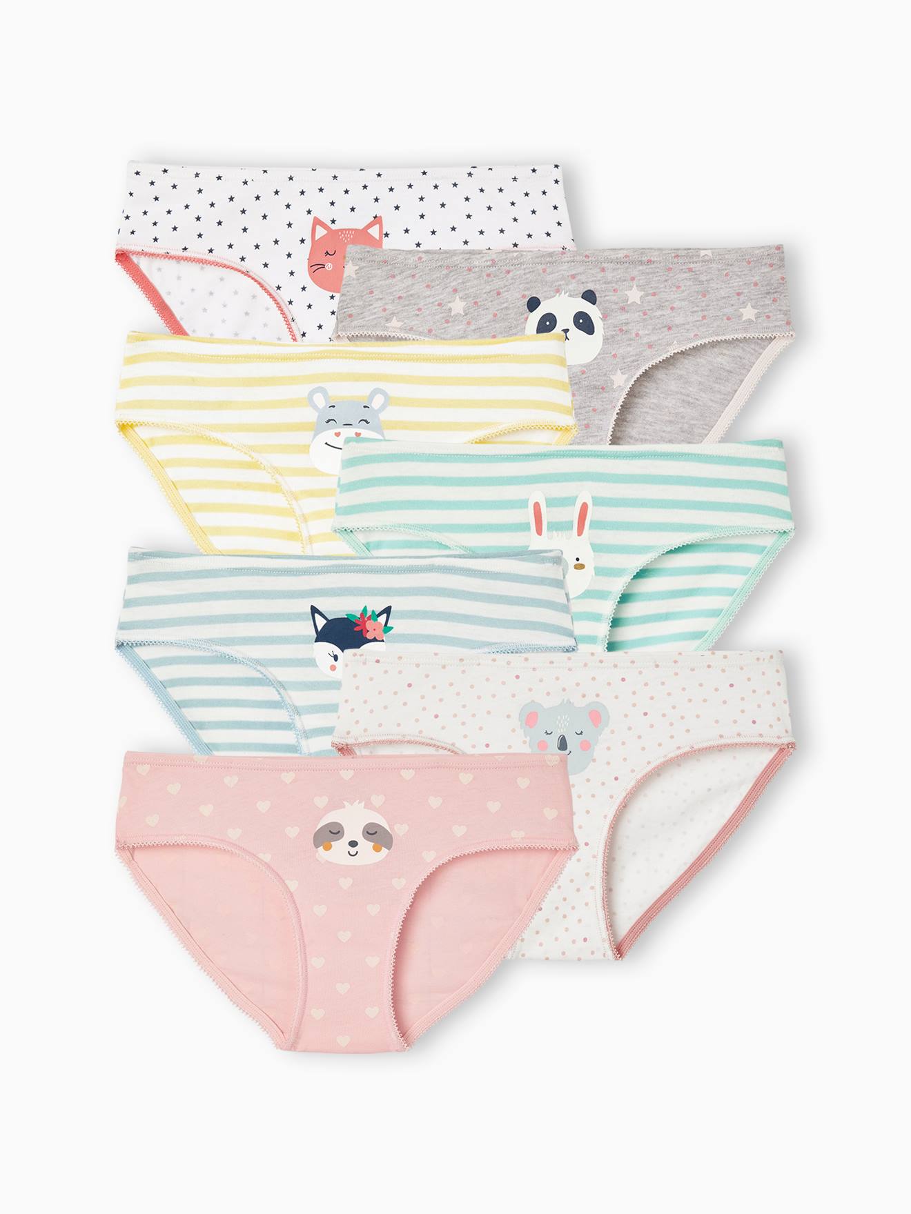 Pack of 7 Animals Briefs, for Girls white