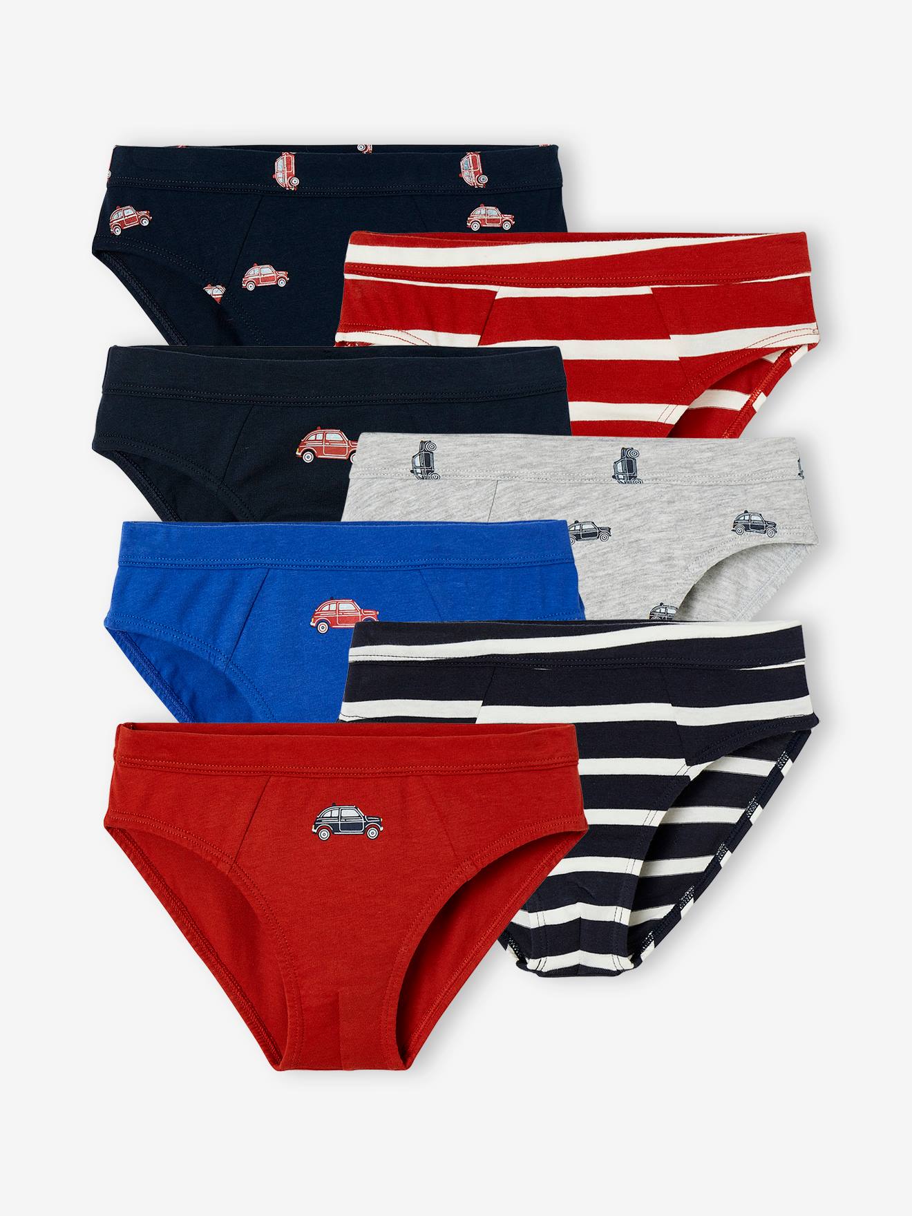 Pack of 7 Briefs, Cars, for Boys navy blue