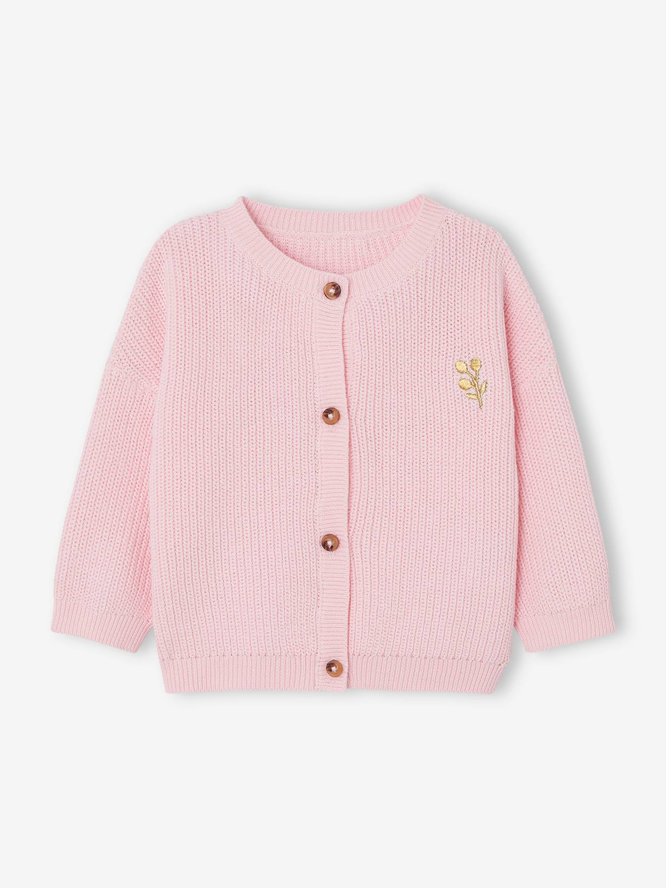 Cardigan in Brioche Stitch, Iridescent Motif, for Babies rose