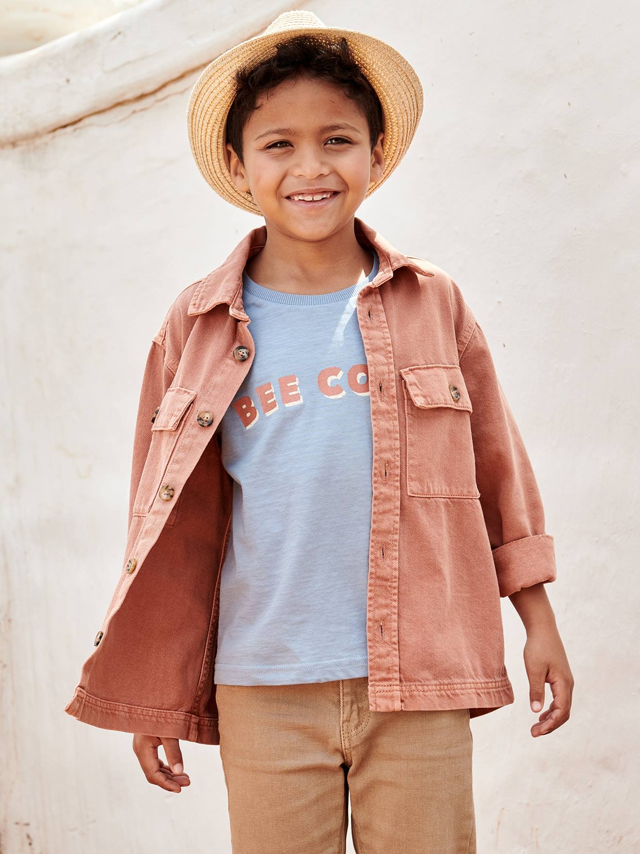 Shacket in Fabric with Pigment Dye Effect, for Boys terracotta