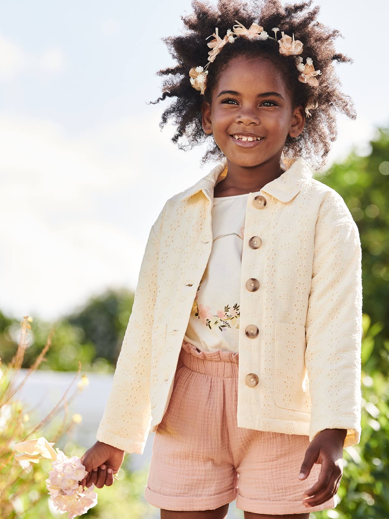 Broderie Anglaise Cardigan for Girls ecru