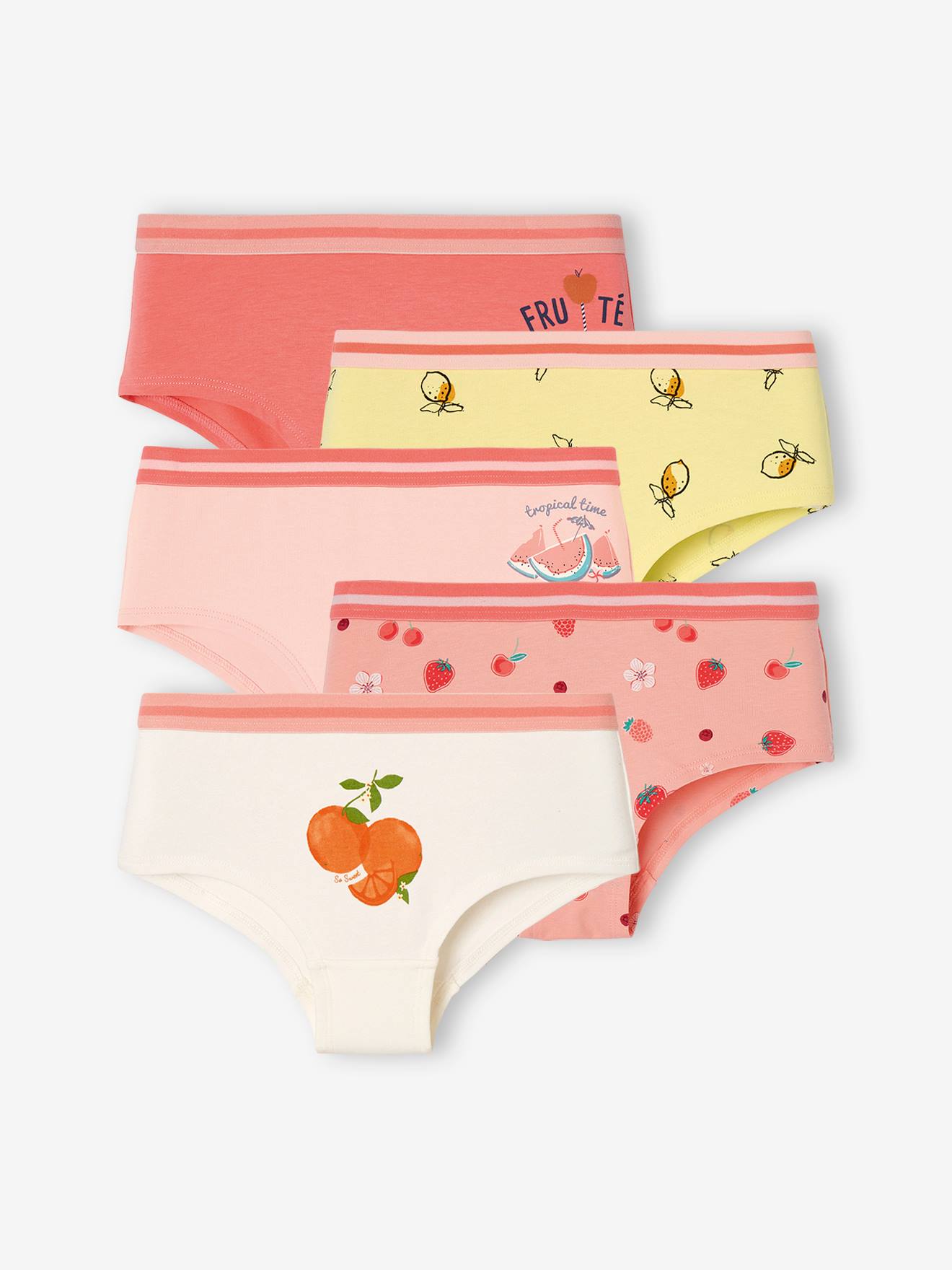 Pack of 5 Fruit Shorties for Girls peach