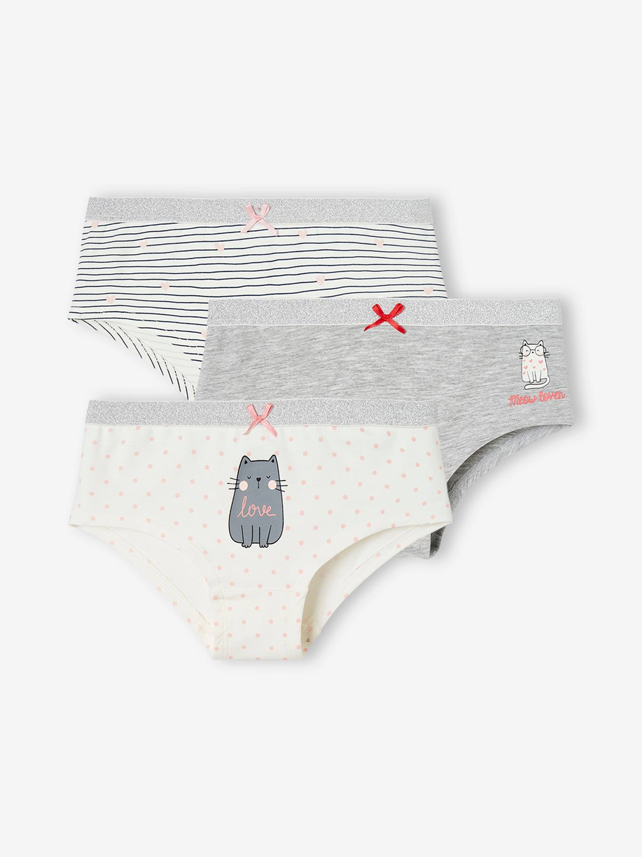 Pack of 3 Cat Shorties for Girls marl grey