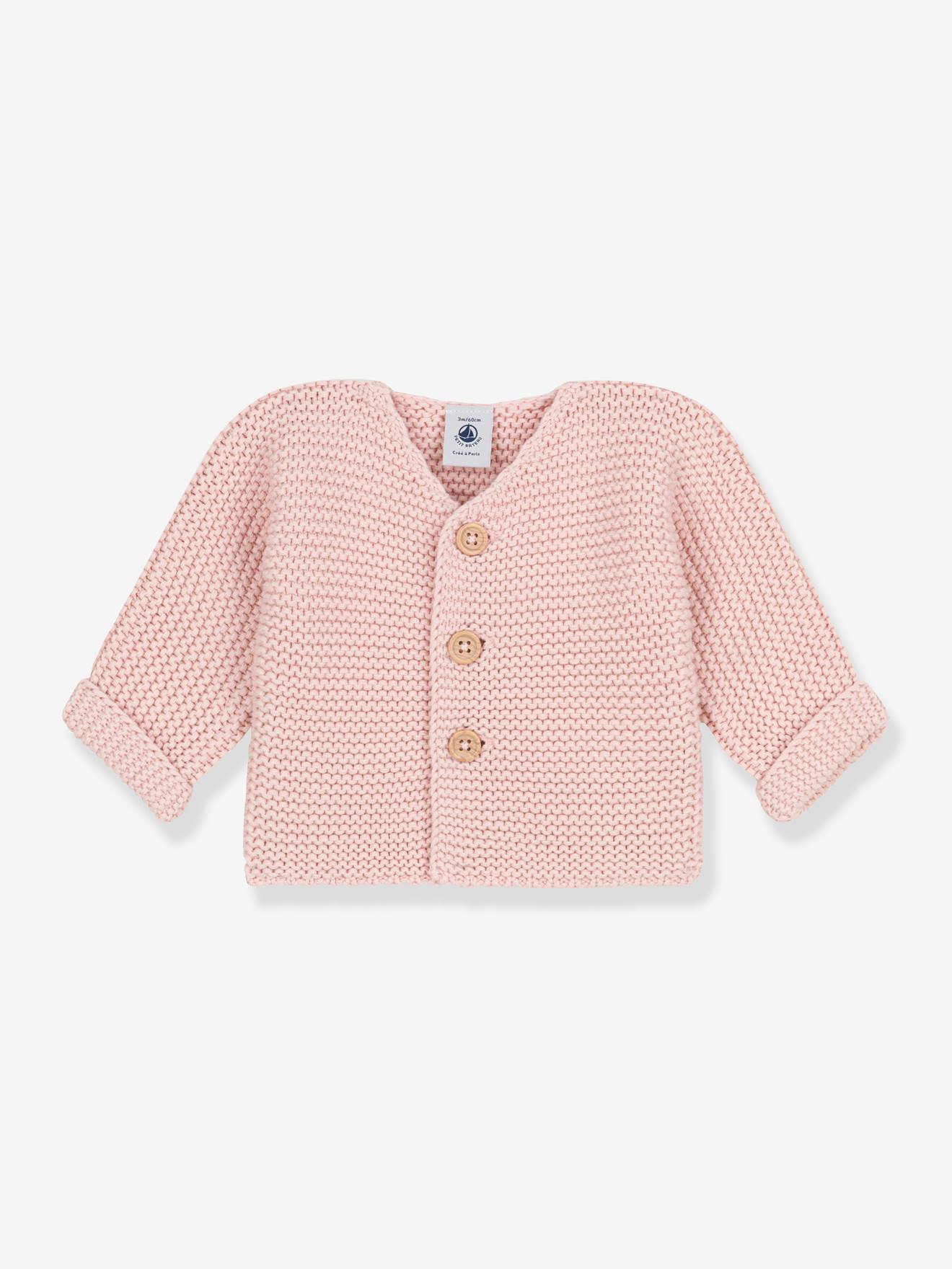 Purl Stitch Cardigan for Babies in Organic Cotton by Petit Bateau rose