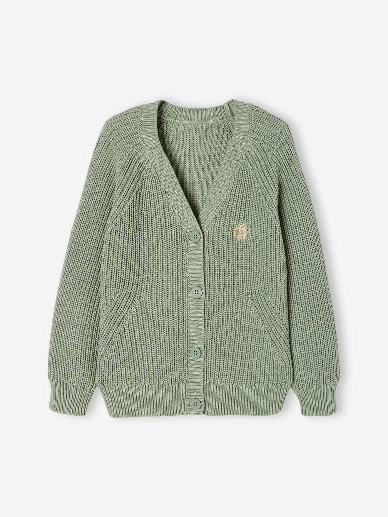 Rib Knit Cardigan for Girls sage green