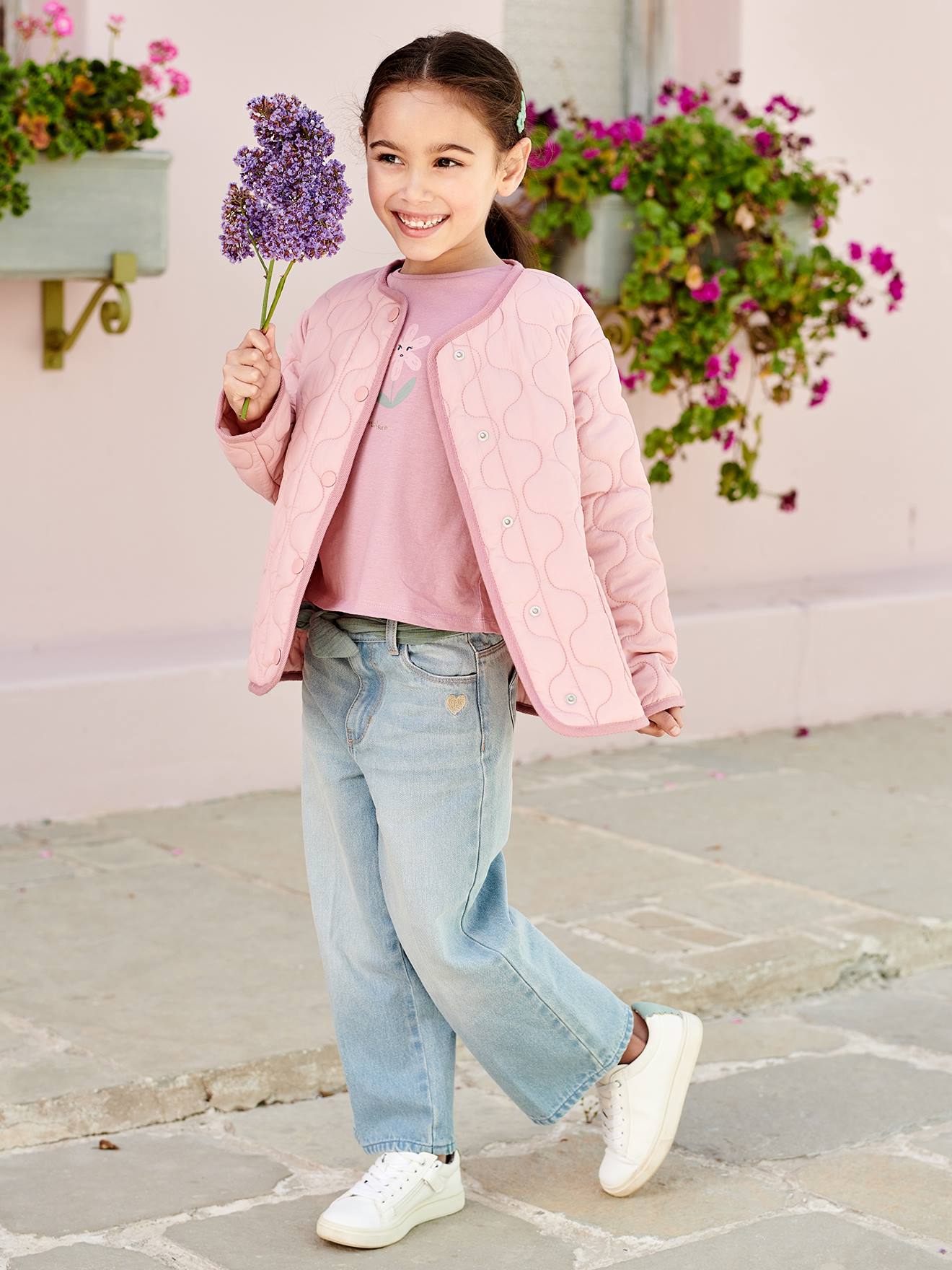 Wide Jeans & Cotton Gauze Belt, Ankle Length, for Girls double stone