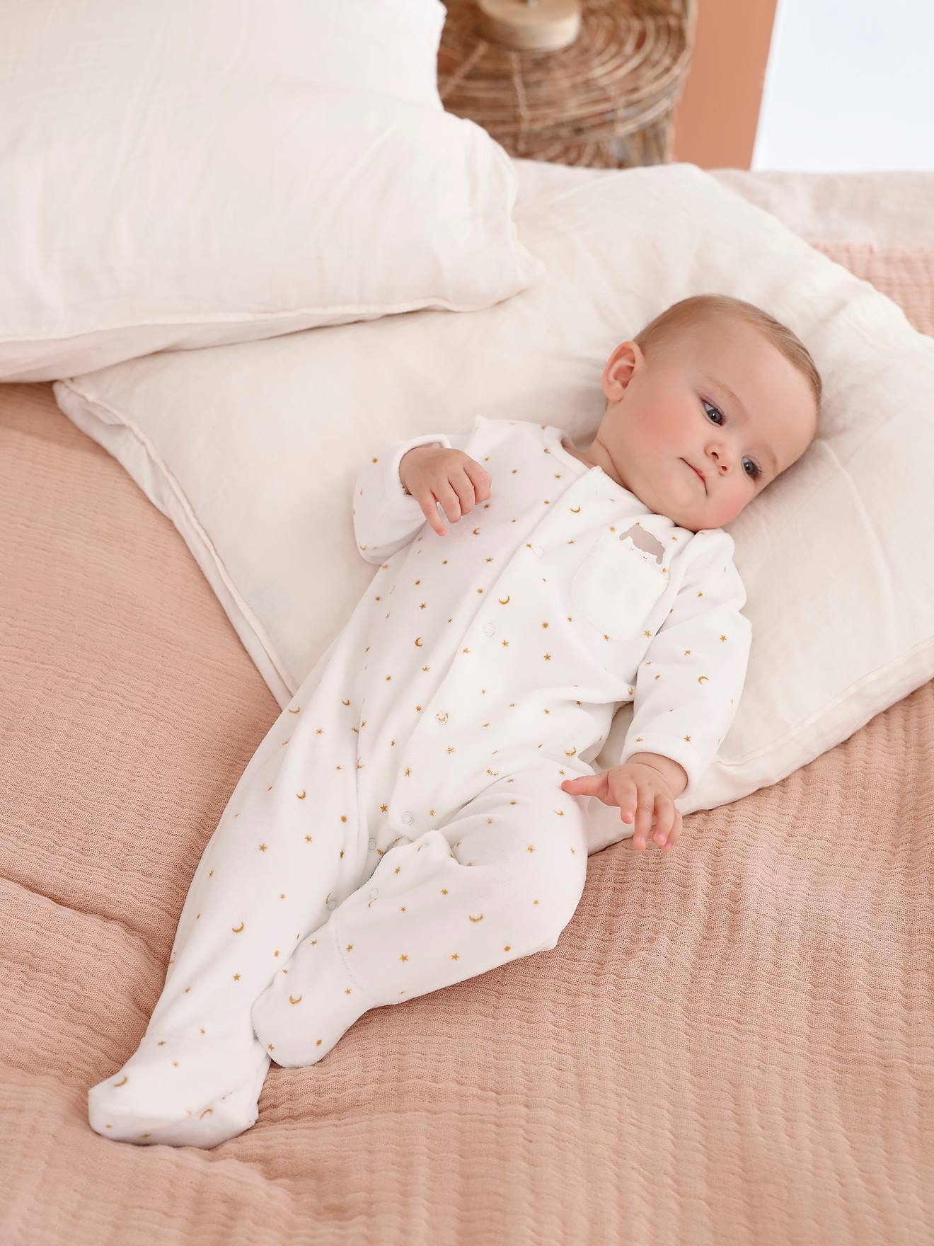 Sheep Sleepsuit in Velour for Newborn Babies ecru