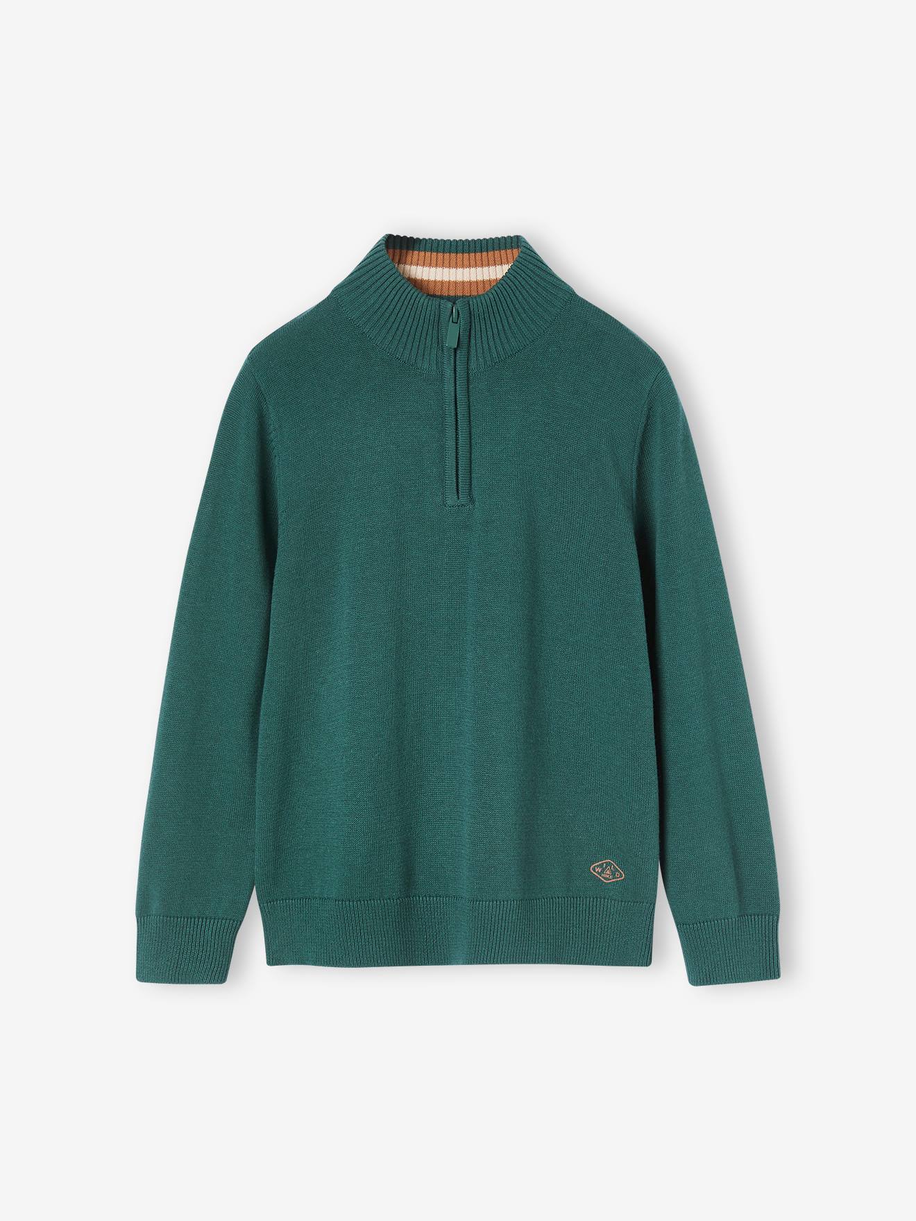 High Neck Jumper with Zip, for Boys fir green