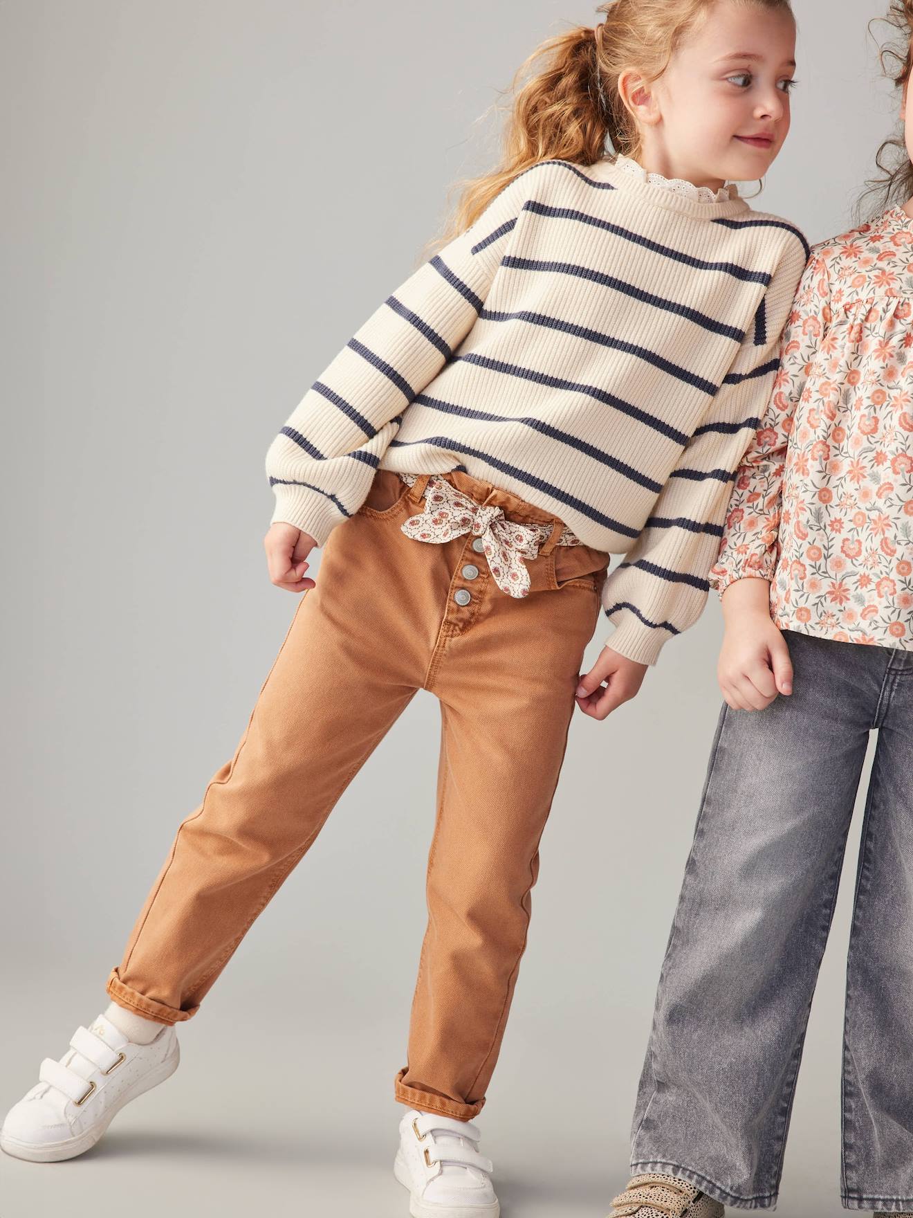Paperbag Trousers & Floral Belt for Girls cinnamon