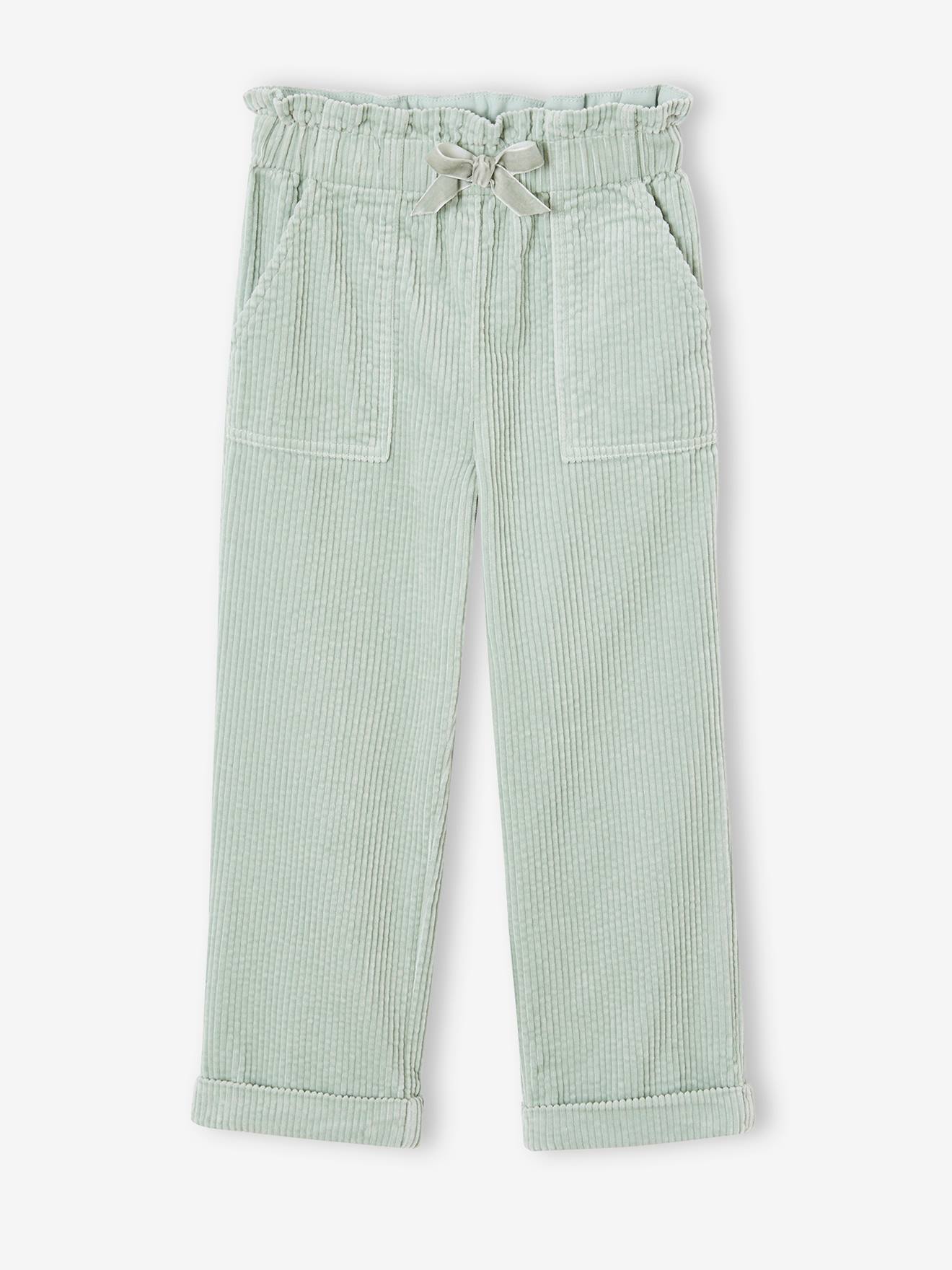 Corduroy Paperbag Trousers for Girls grey green